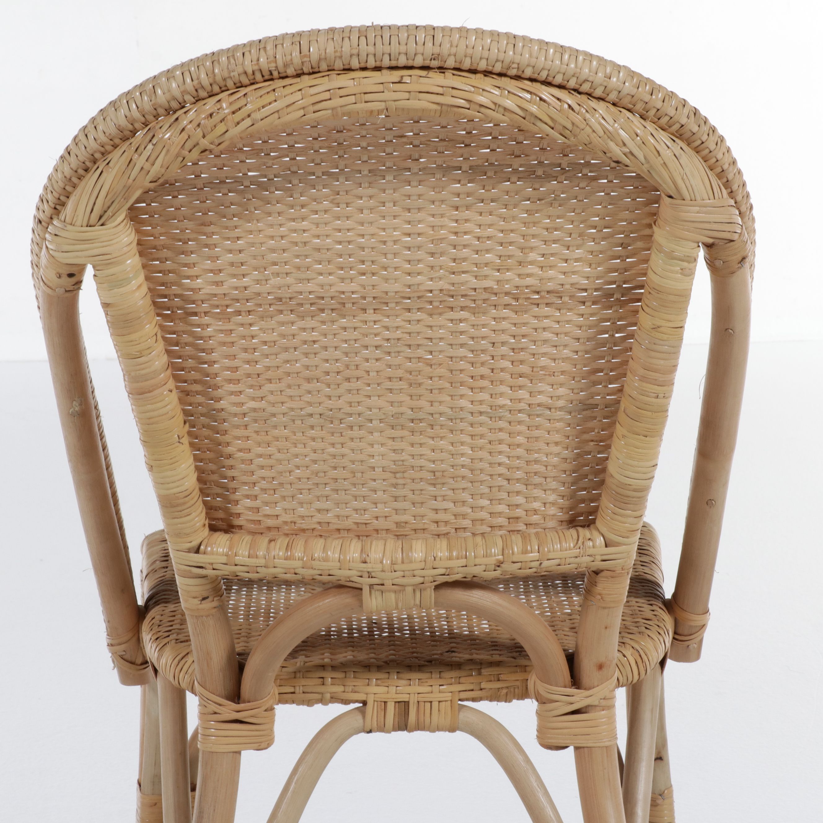 Set of Four French Bistro Style Rattan and Wicker Dining Chairs, 21st Century