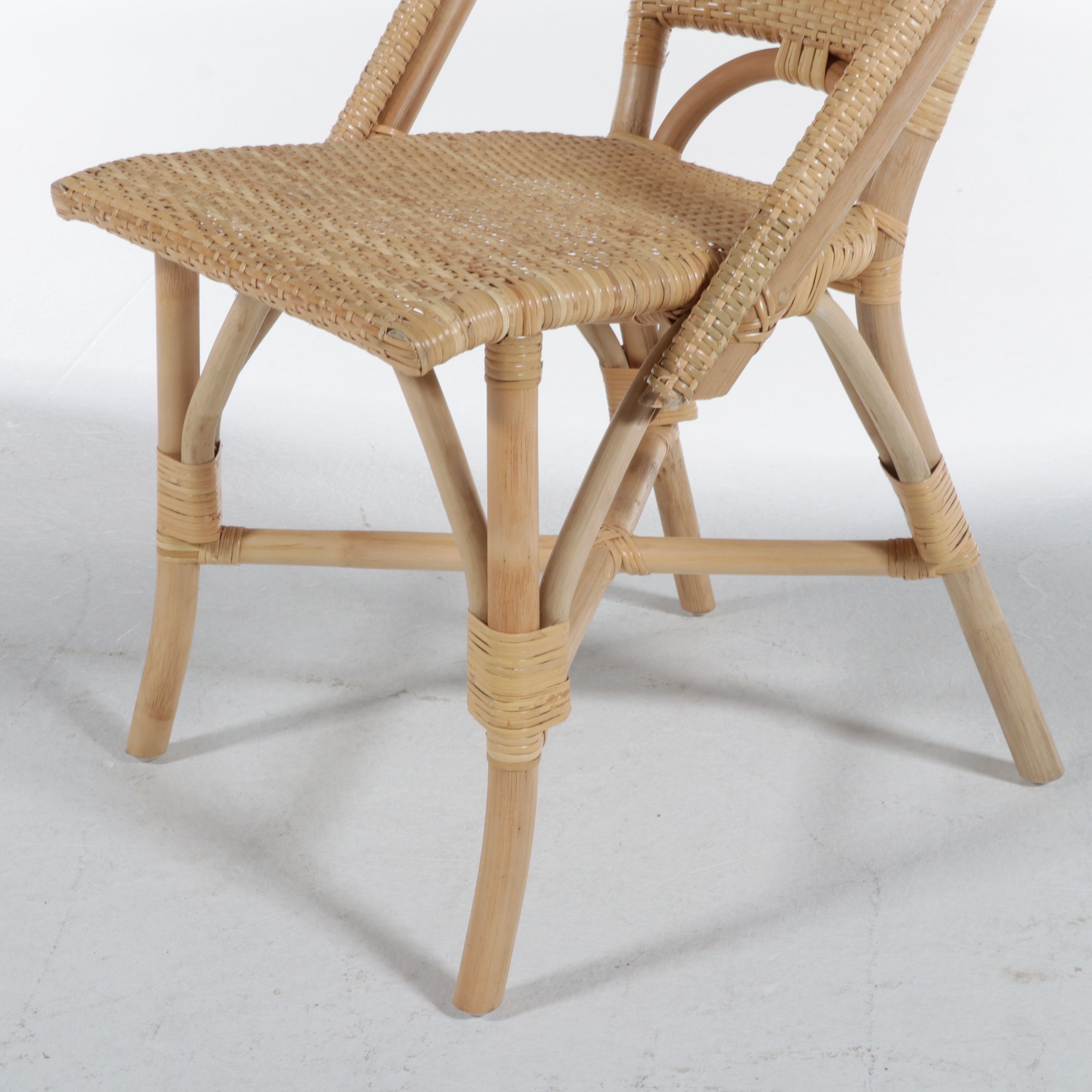 Set of Four French Bistro Style Rattan and Wicker Dining Chairs, 21st Century