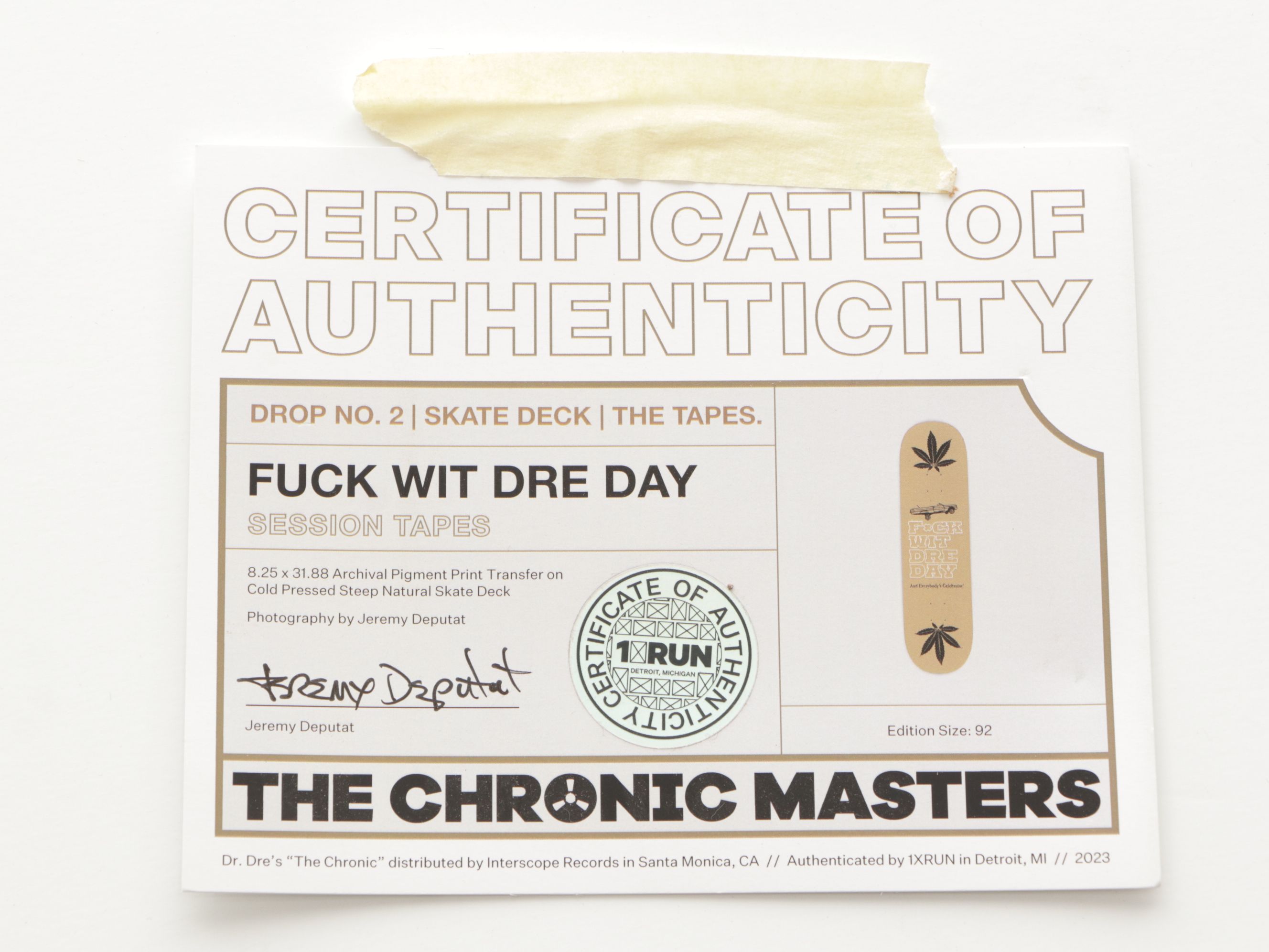 Jeremy Deputat x 1XRUN Skate Decks for "The Chronic Masters" Series, 2023