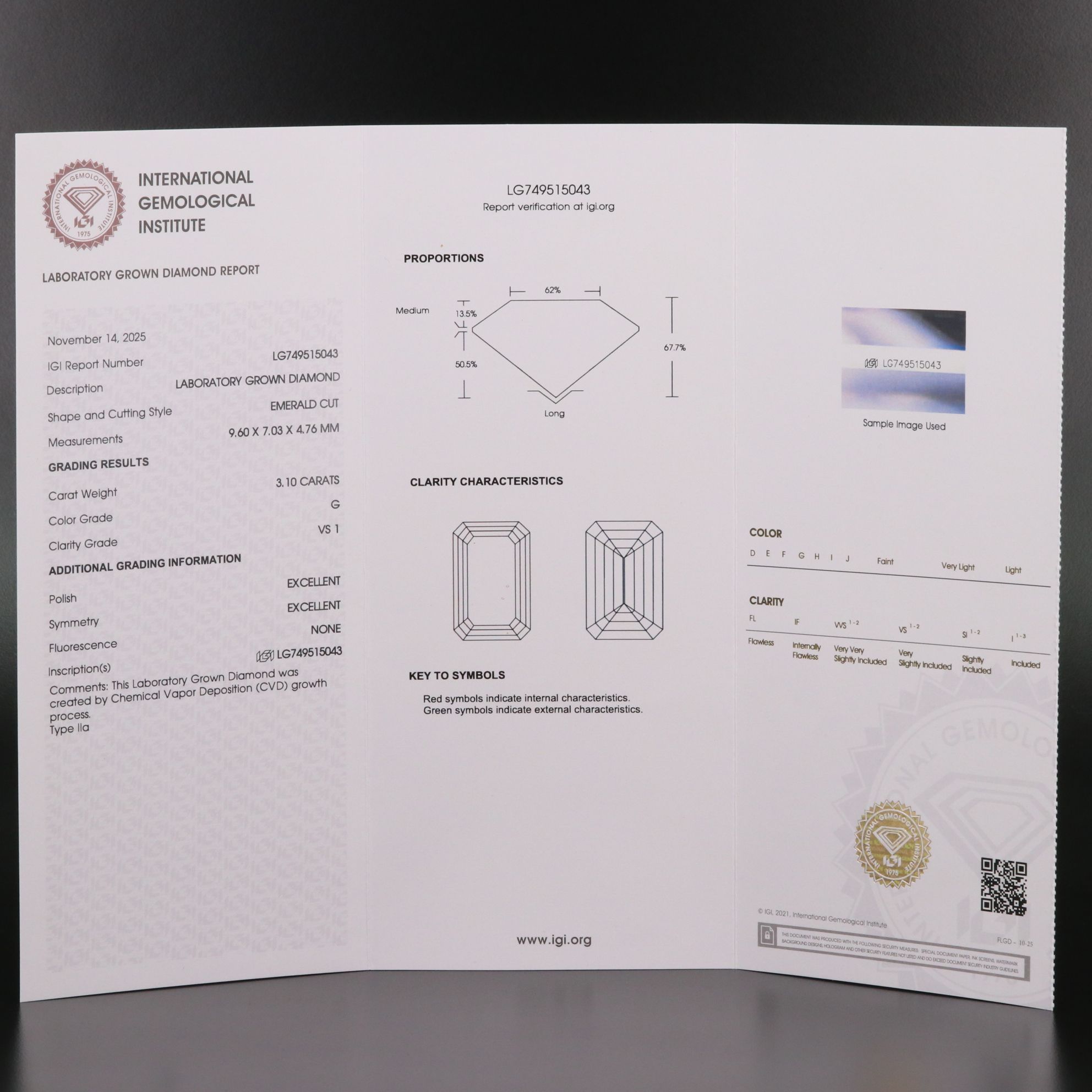 Loose 3.10 CT Lab Grown Diamond with IGI Report