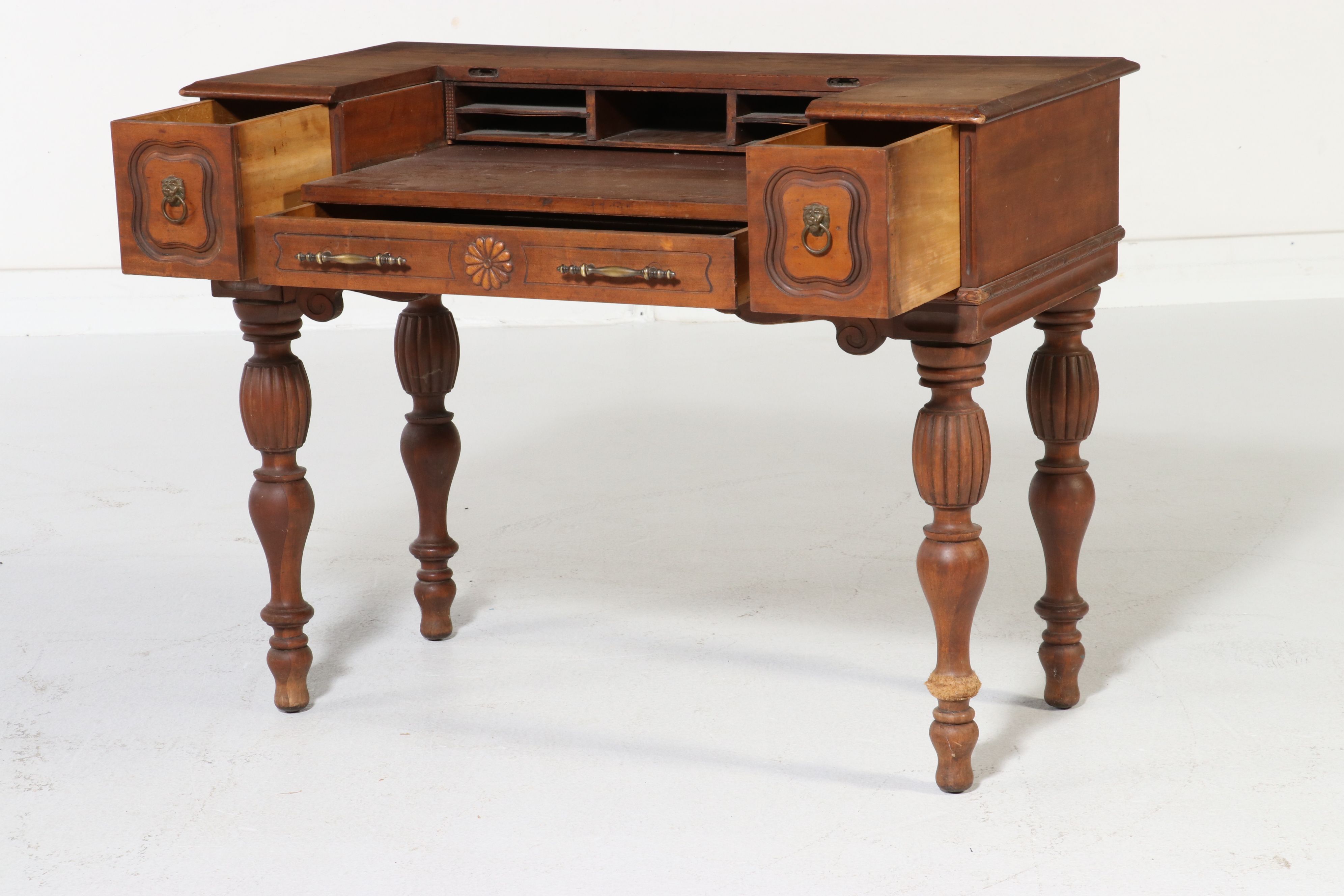 Colonial Revival Style Secretary Desk with Sheraton Style Chair, 20th Century