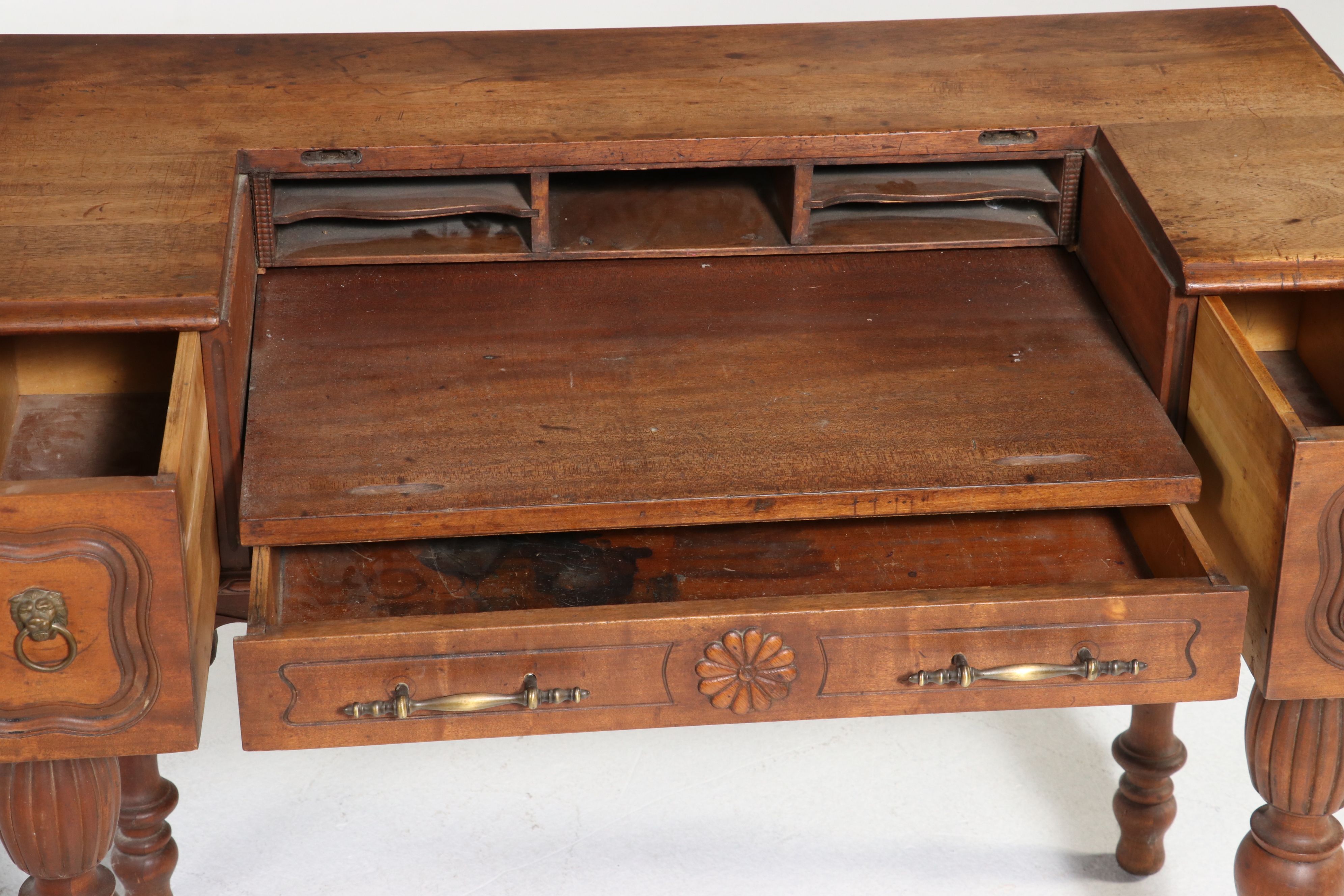 Colonial Revival Style Secretary Desk with Sheraton Style Chair, 20th Century