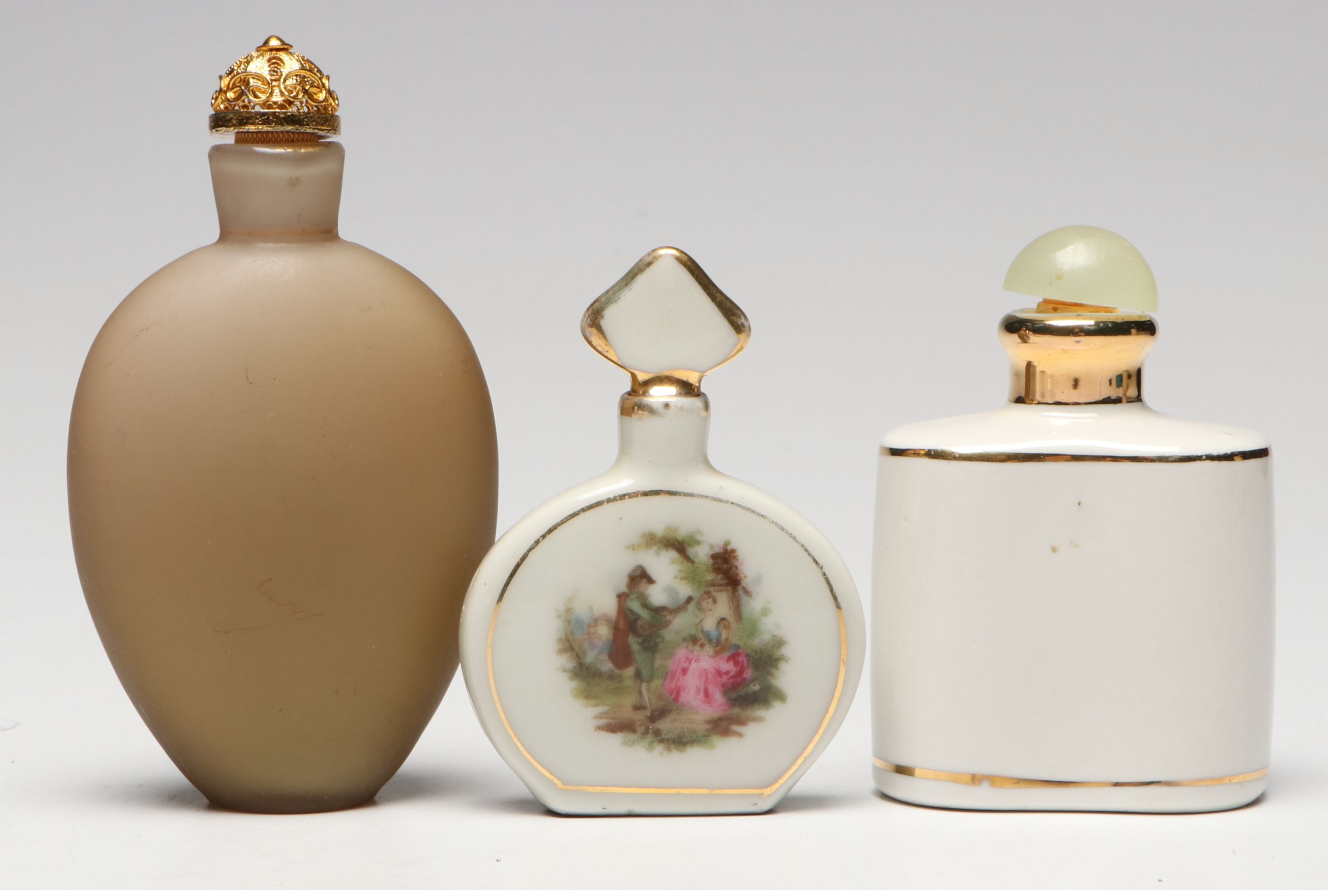 Victorian Hand-Painted Bird Snuff Bottle with Other German Porcelain Bottles