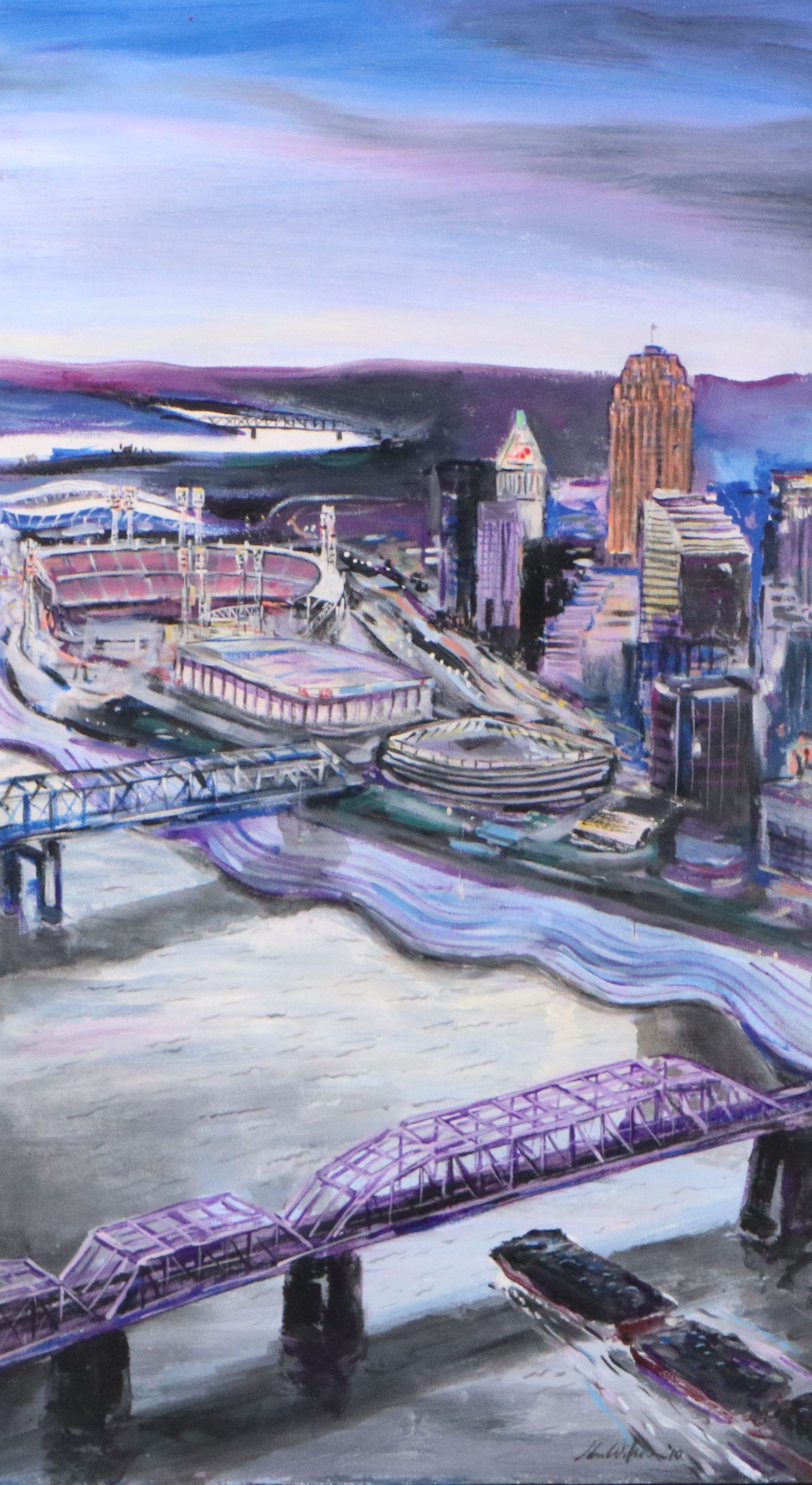 John Wilson Cincinnati Cityscape Acrylic Painting, 2010