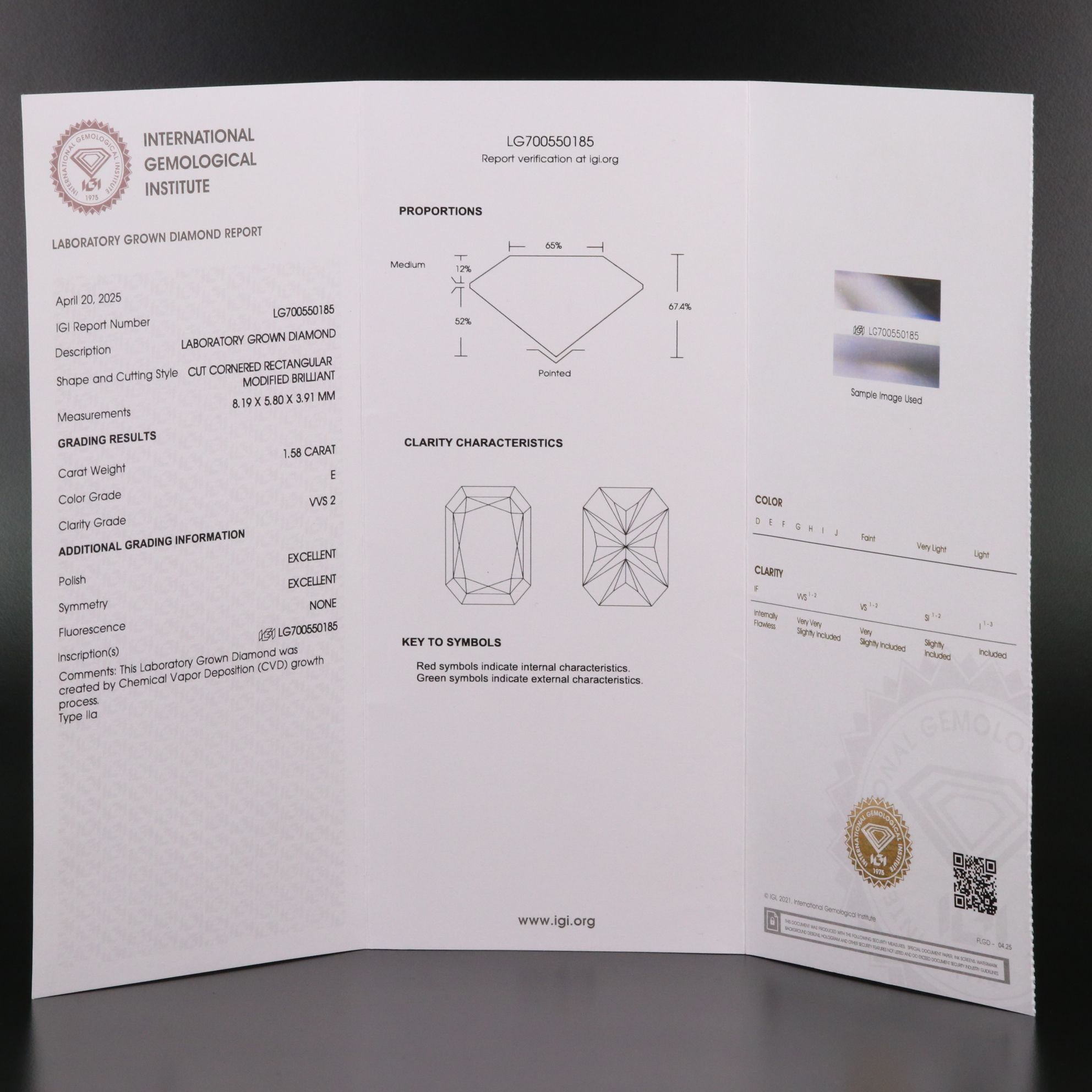 Loose 1.58 CT Lab Grown Diamond with IGI Report