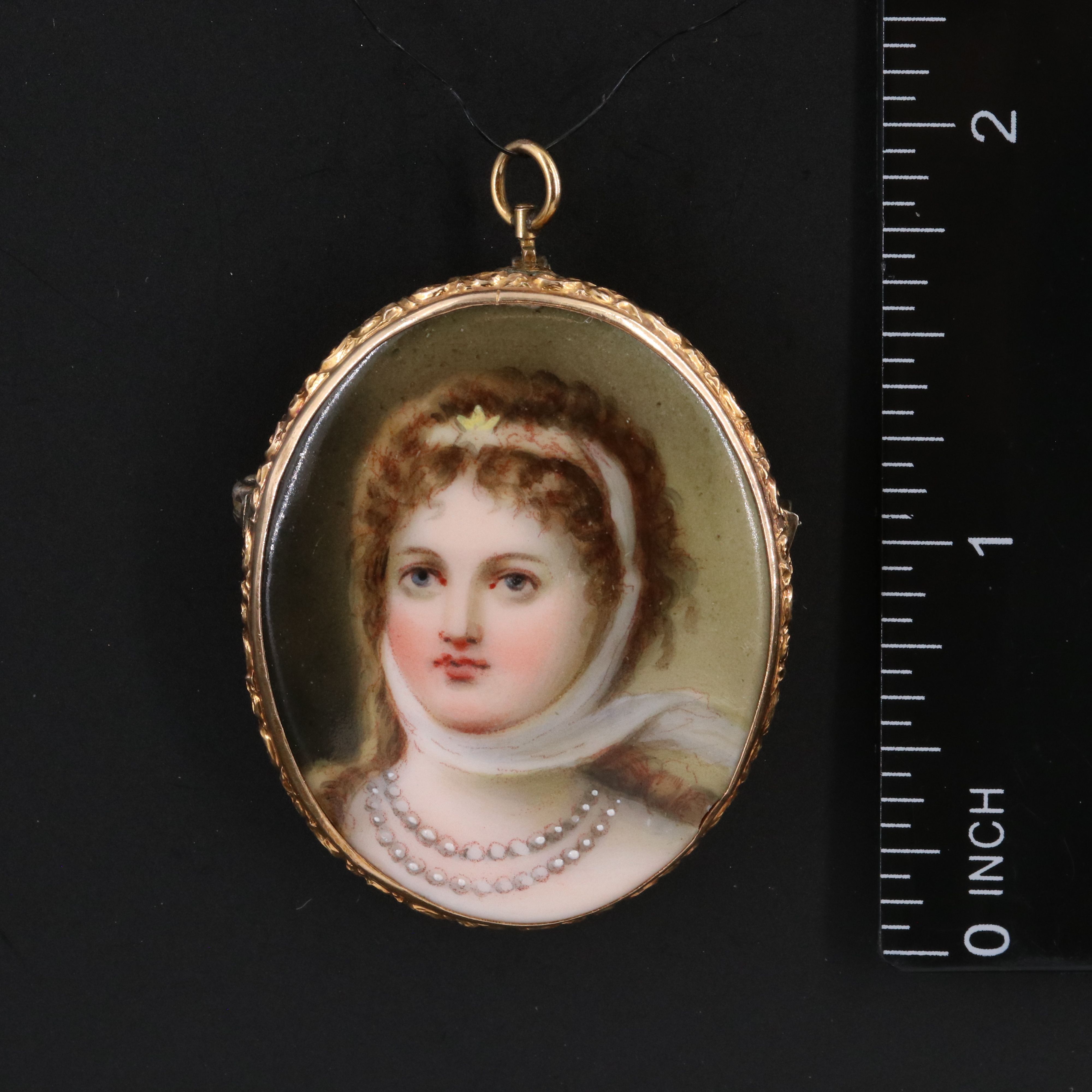 Antique 10K Miniature Portrait of Queen Louise of Prussia Converter Brooch