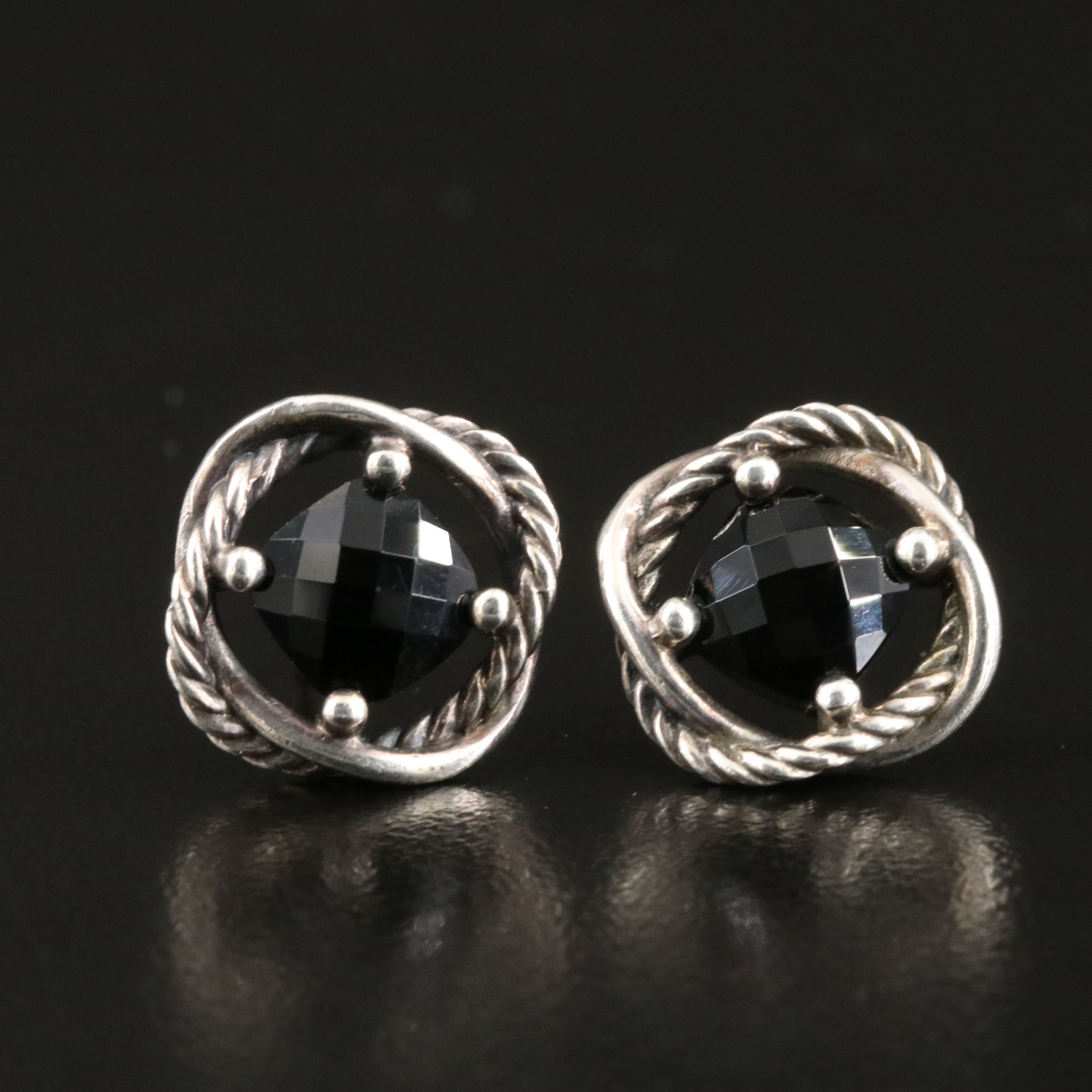 David Yurman Infinity Sterling and Black Onyx Stud Earrings