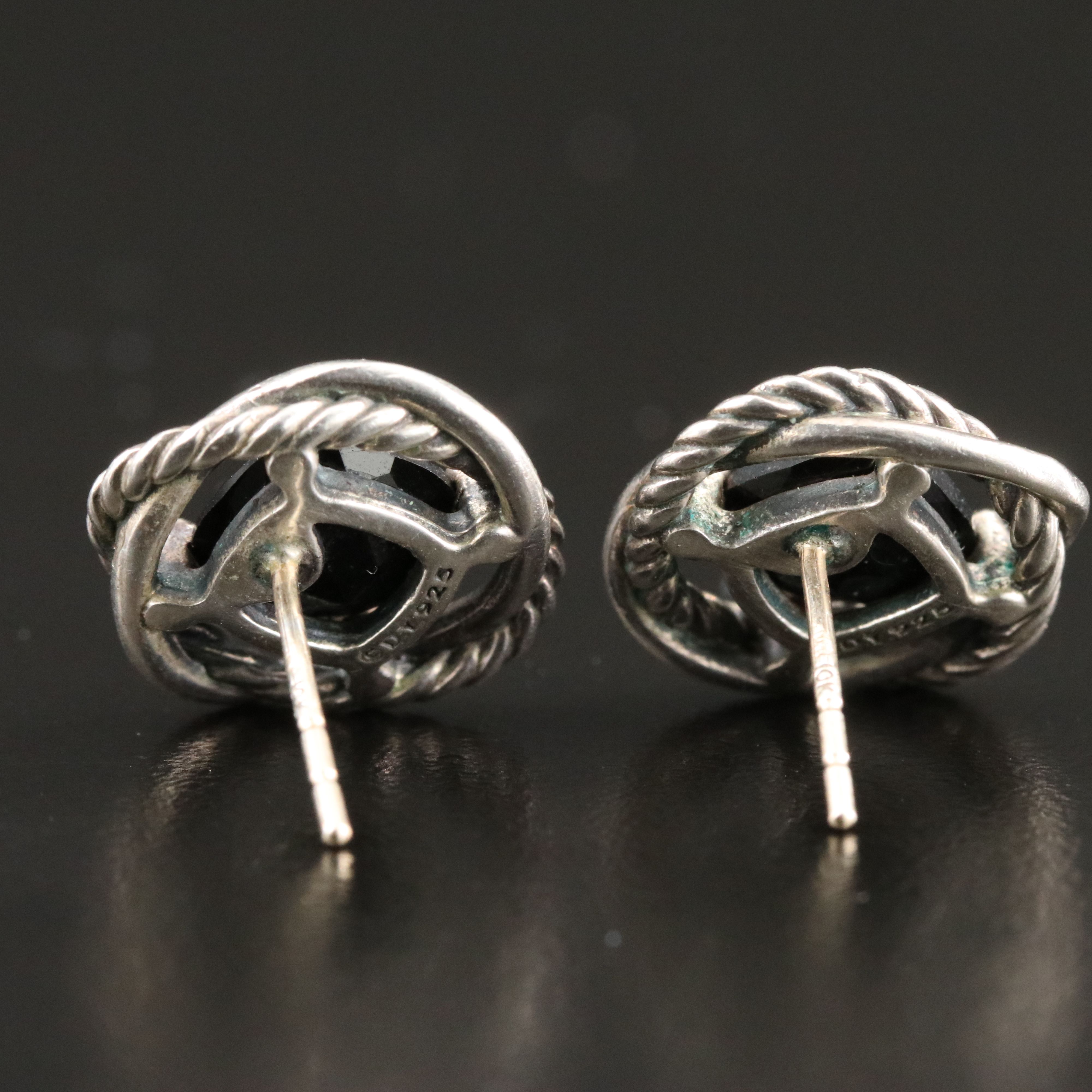 David Yurman Infinity Sterling and Black Onyx Stud Earrings