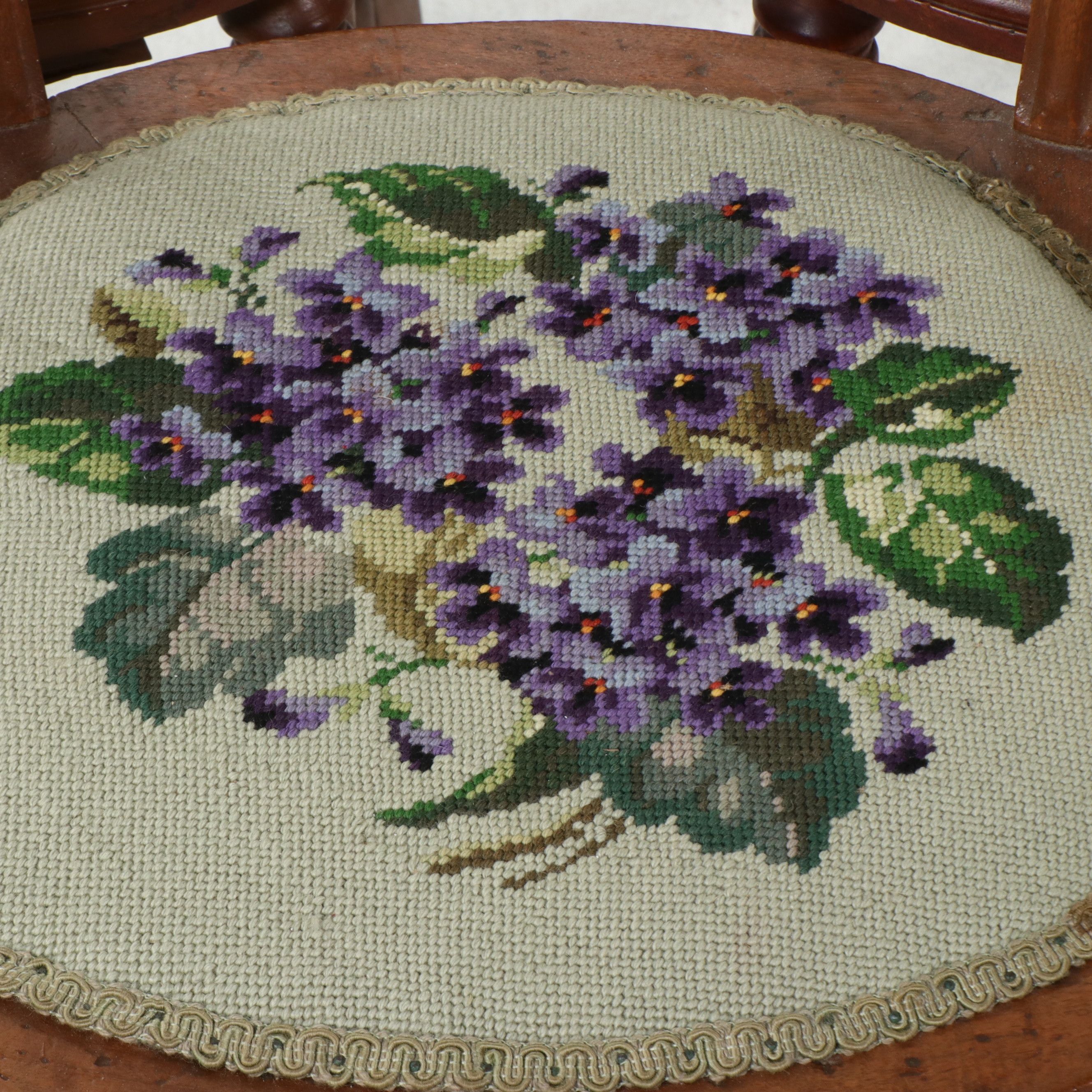 Three Continental Style Ladder-Back Armchairs with Needlepoint Seats, 20th C.
