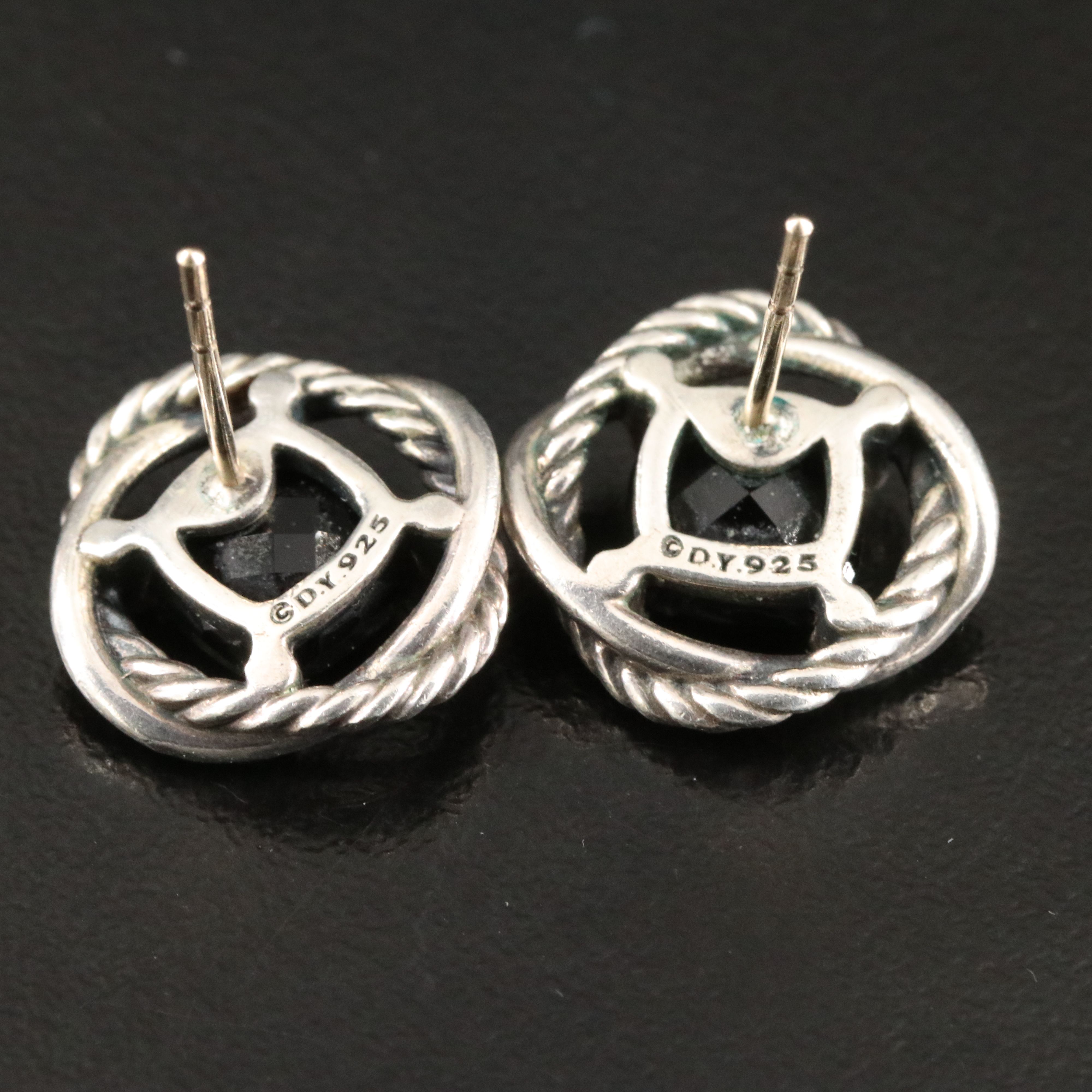 David Yurman Infinity Sterling and Black Onyx Stud Earrings