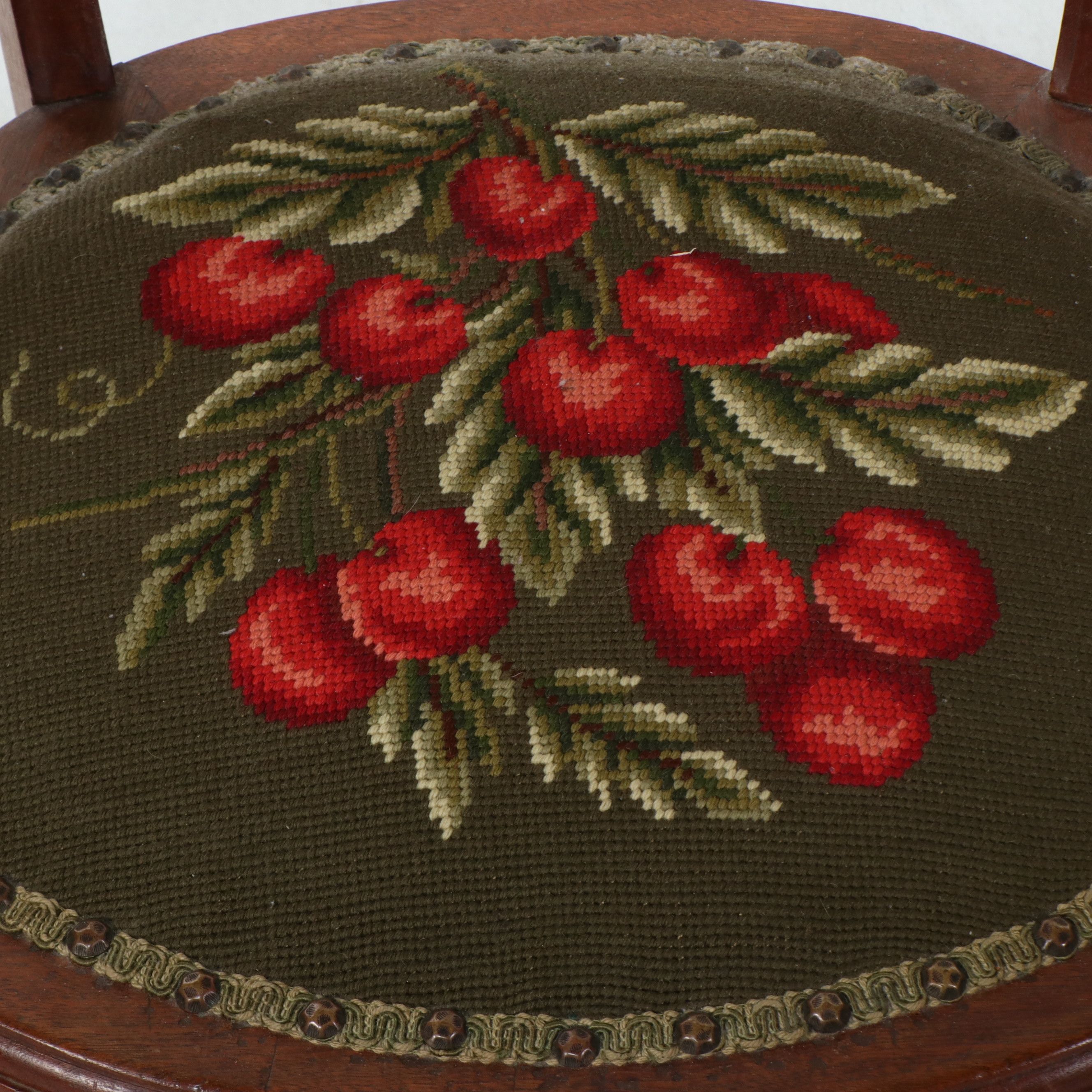 Three Continental Style Ladder-Back Armchairs with Needlepoint Seats, 20th C.
