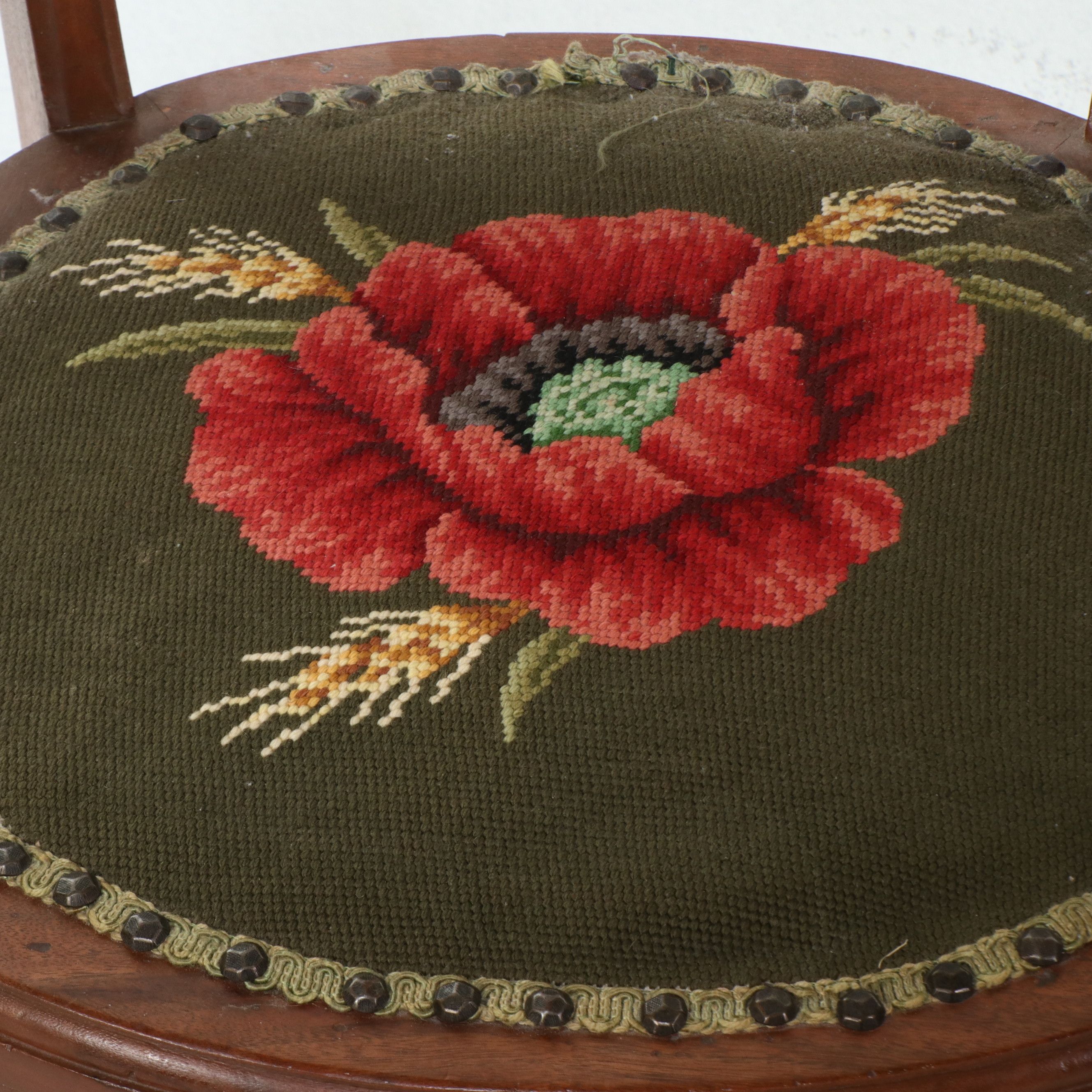 Three Continental Style Ladder-Back Armchairs with Needlepoint Seats, 20th C.