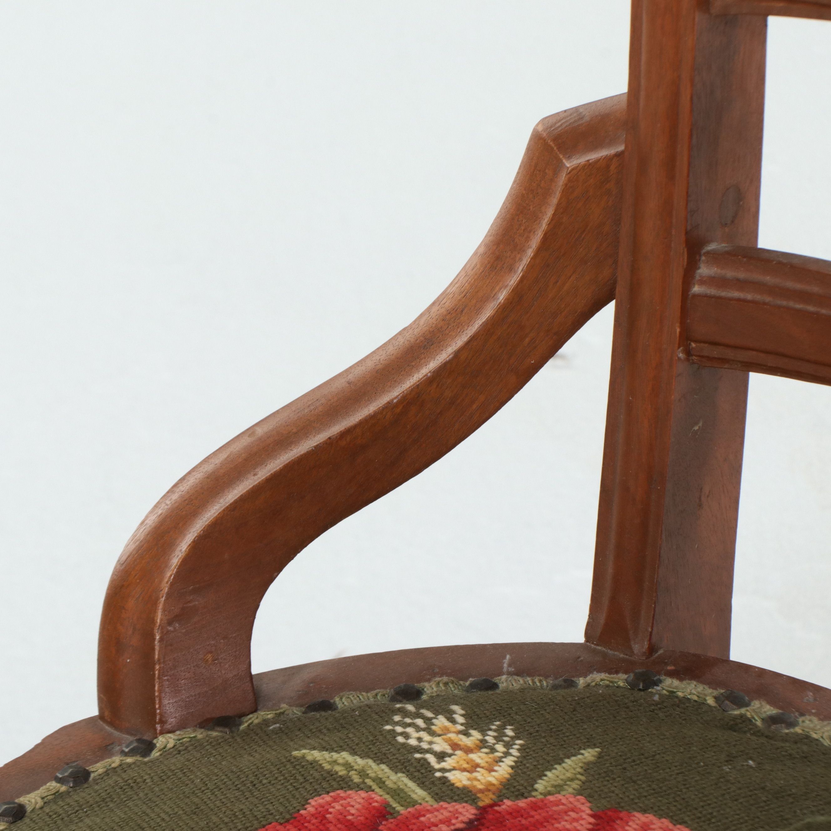 Three Continental Style Ladder-Back Armchairs with Needlepoint Seats, 20th C.