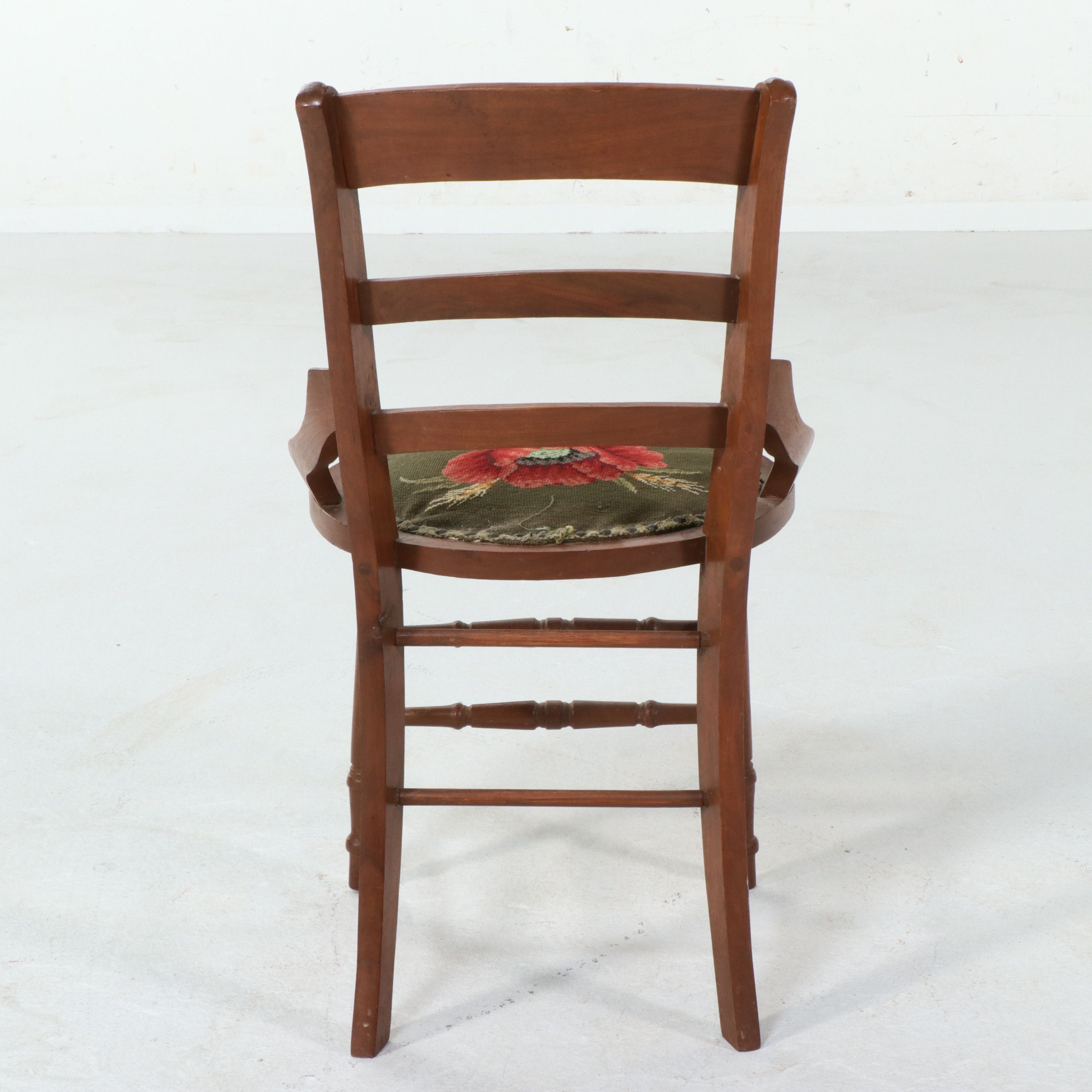 Three Continental Style Ladder-Back Armchairs with Needlepoint Seats, 20th C.