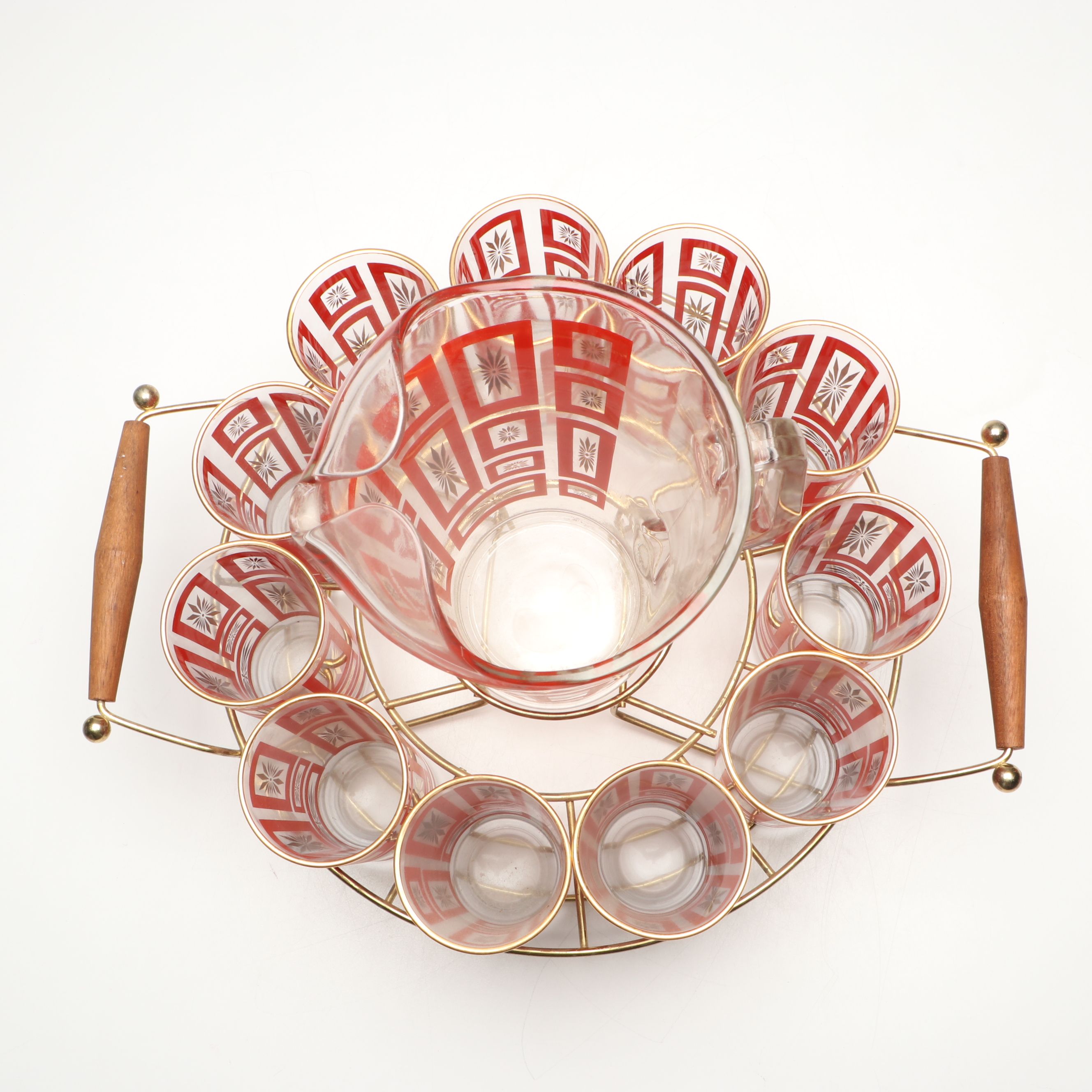 MCM Jeannette "Atomic Starburst" Glass Cocktail Shaker, Pitcher and More Barware