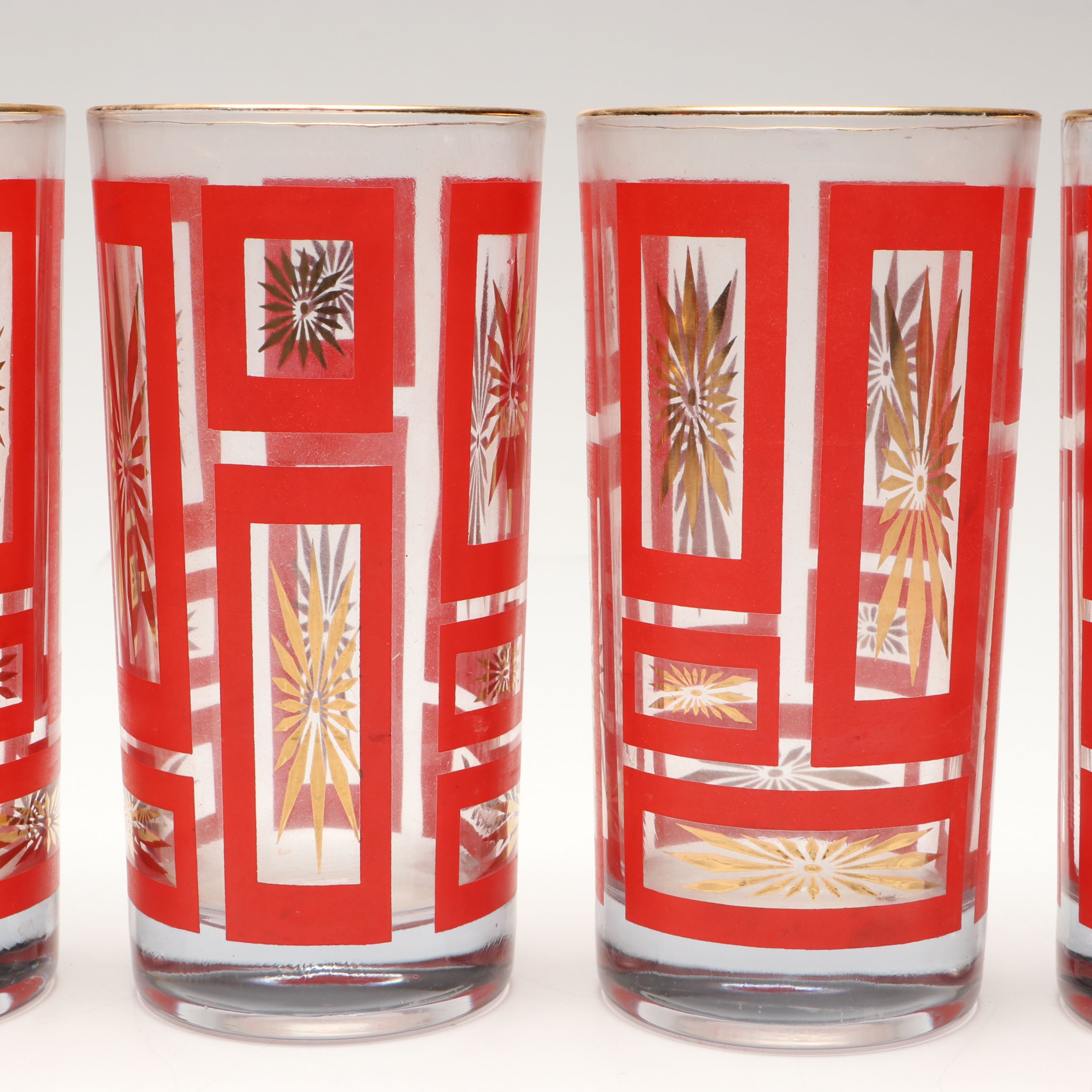 MCM Jeannette "Atomic Starburst" Glass Cocktail Shaker, Pitcher and More Barware