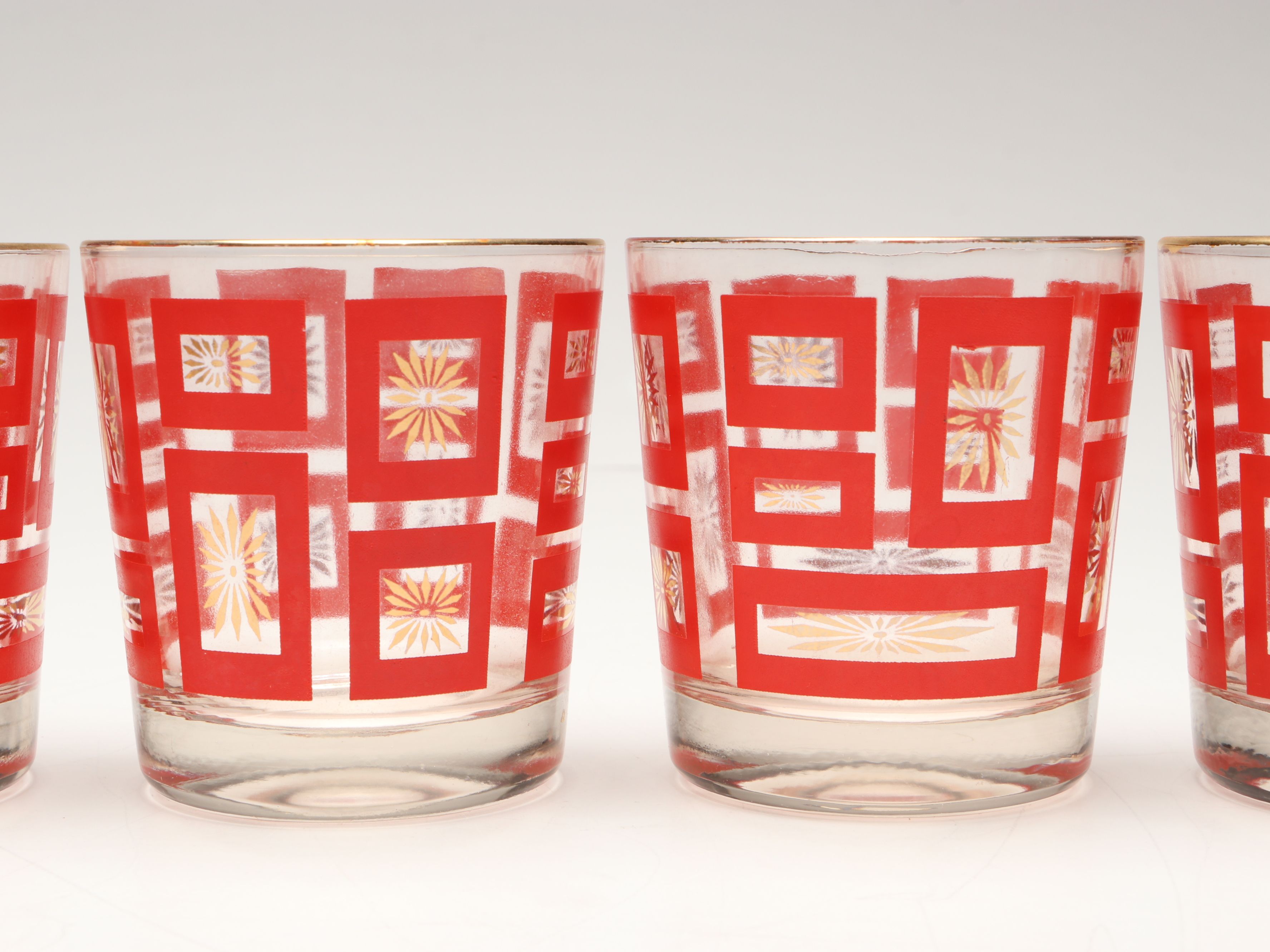 MCM Jeannette "Atomic Starburst" Glass Cocktail Shaker, Pitcher and More Barware