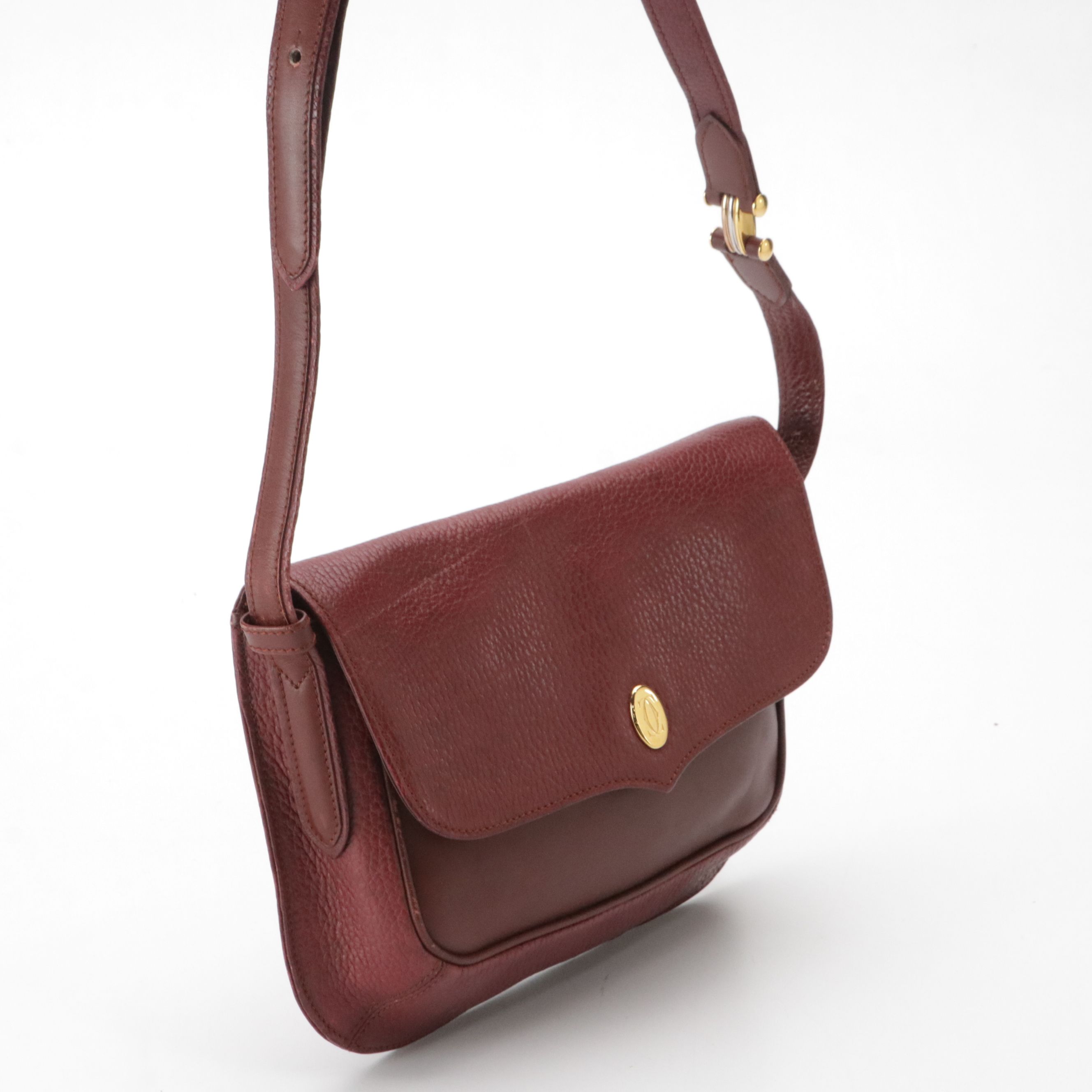 Cartier Must de Cartier Flap Crossbody Bag in Burgundy Smooth and Grain Leather