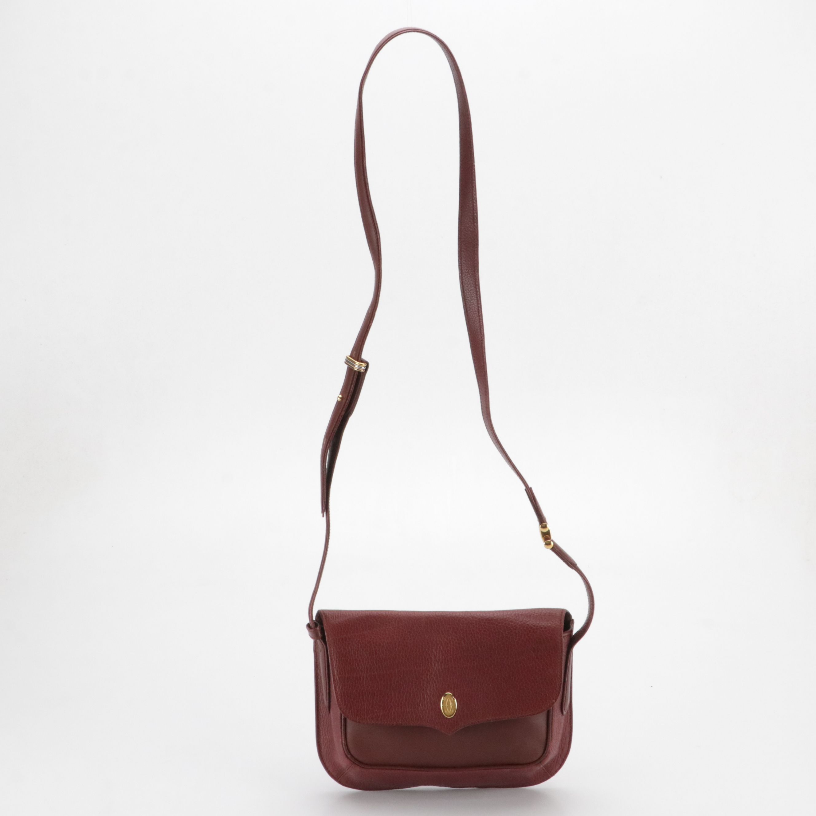 Cartier Must de Cartier Flap Crossbody Bag in Burgundy Smooth and Grain Leather