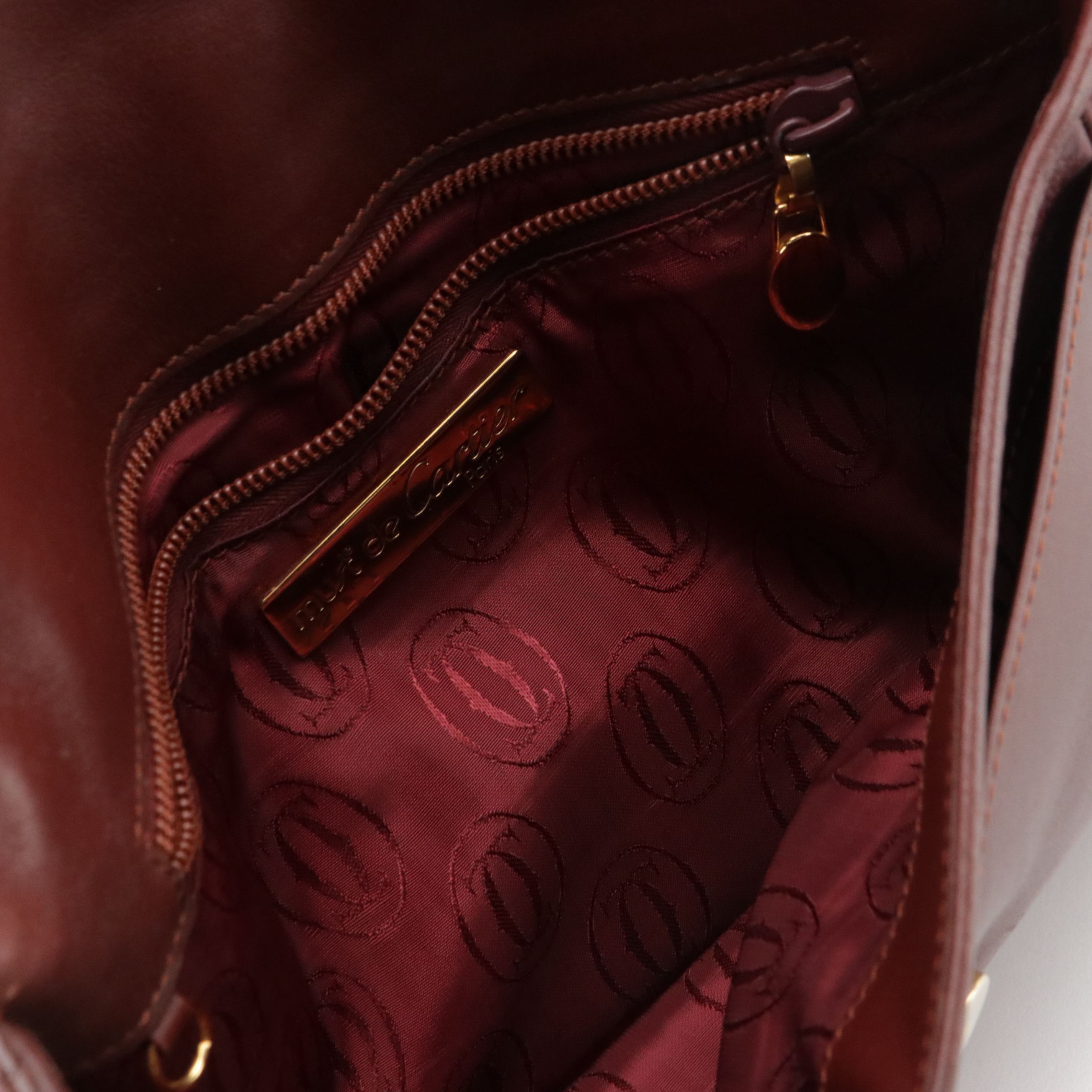 Cartier Must de Cartier Flap Crossbody Bag in Burgundy Smooth and Grain Leather