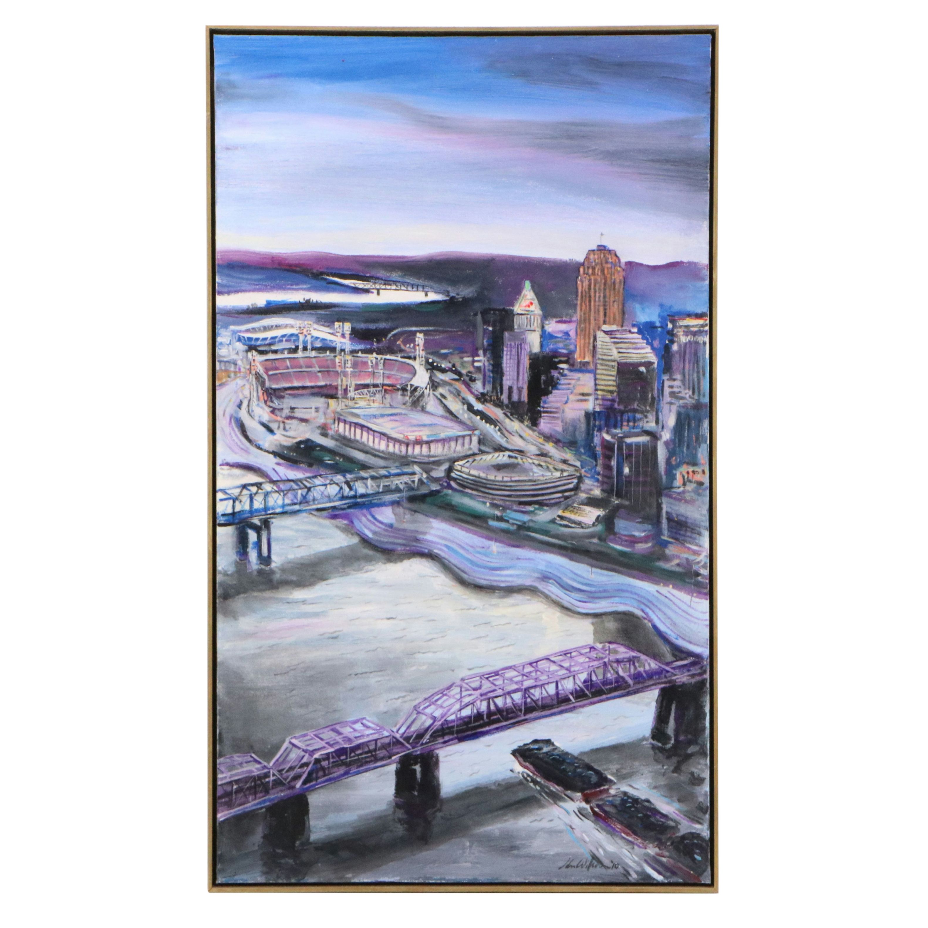 John Wilson Cincinnati Cityscape Acrylic Painting, 2010