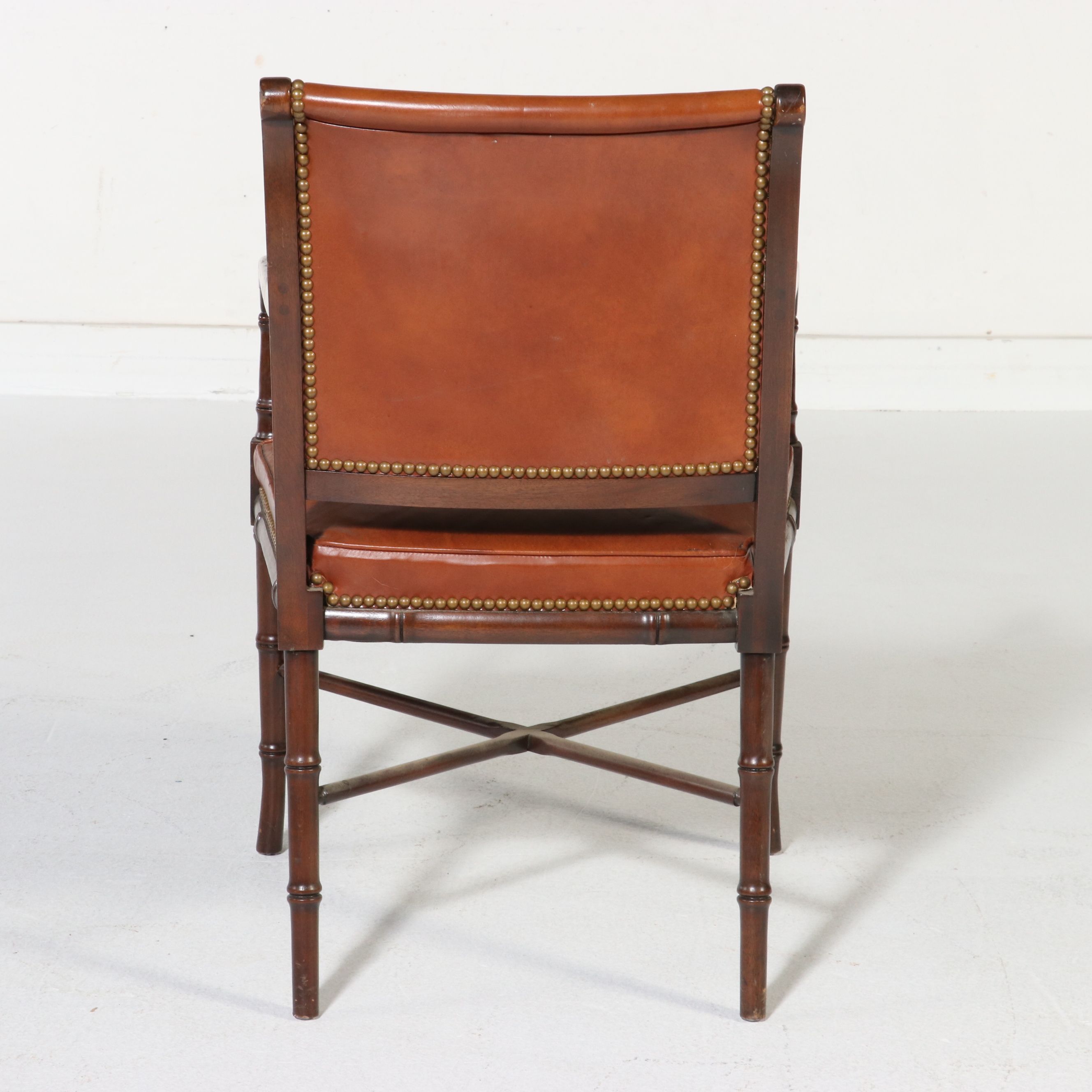 Hickory Chair Regency Style Bamboo Carved Mahogany and Leather Armchair