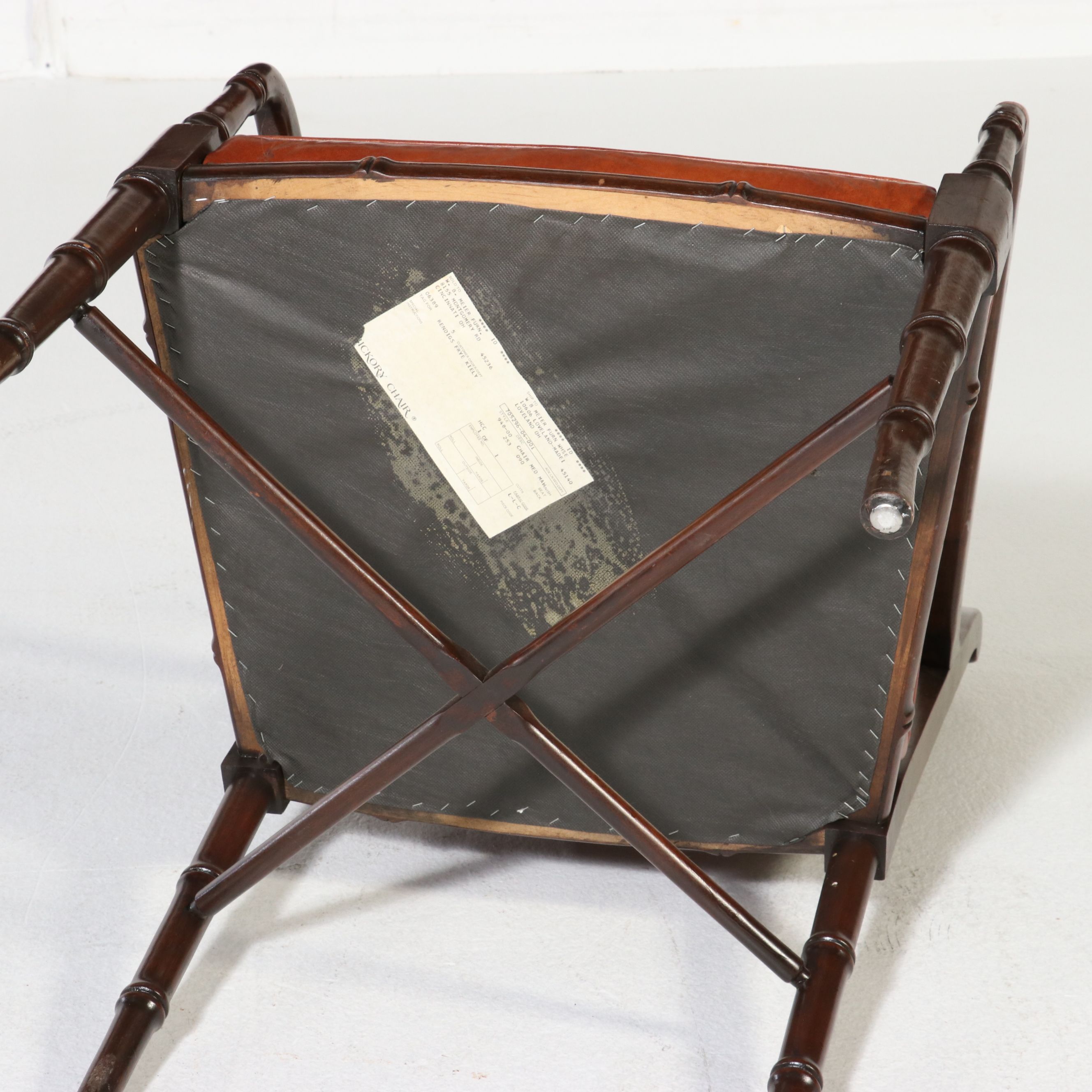 Hickory Chair Regency Style Bamboo Carved Mahogany and Leather Armchair