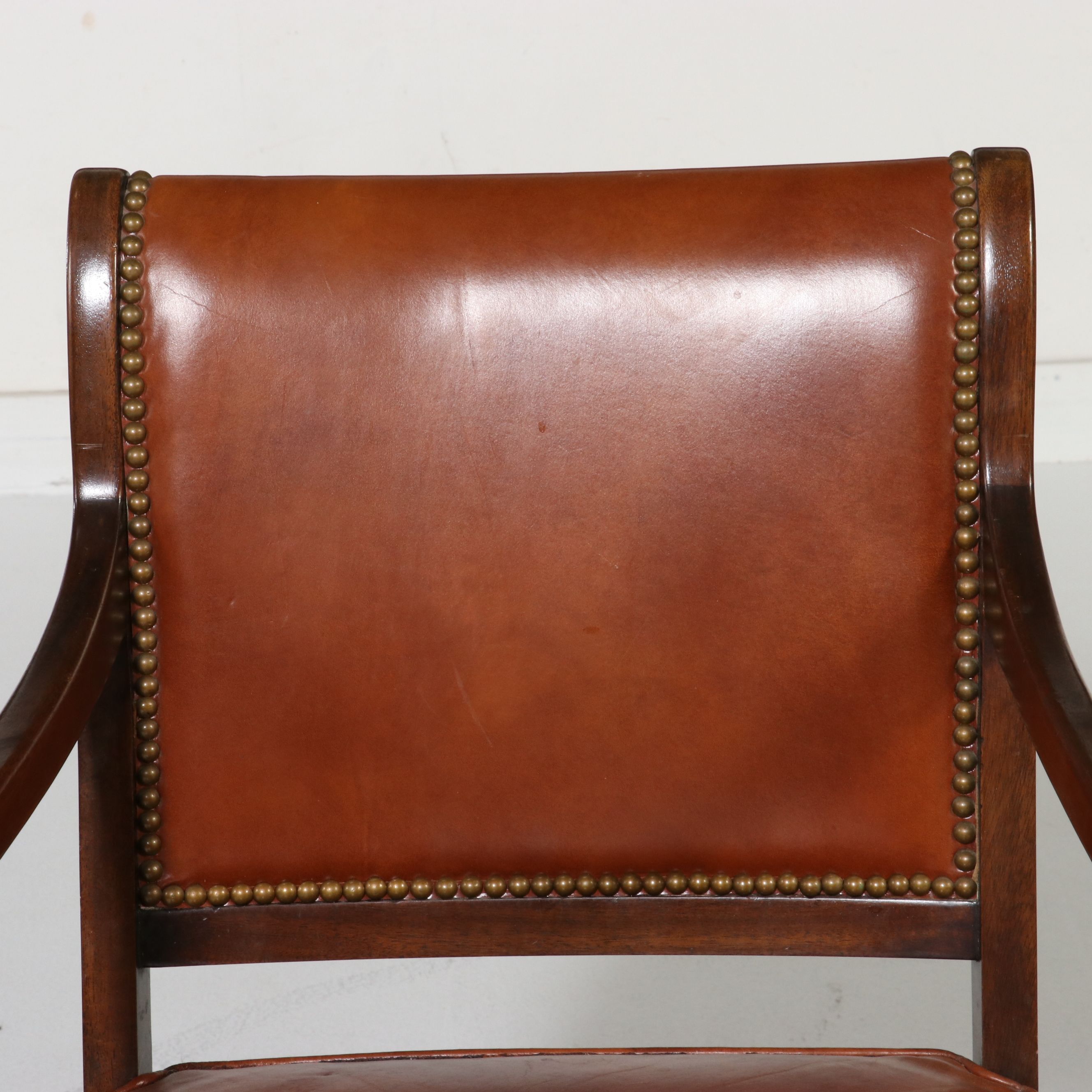 Hickory Chair Regency Style Bamboo Carved Mahogany and Leather Armchair
