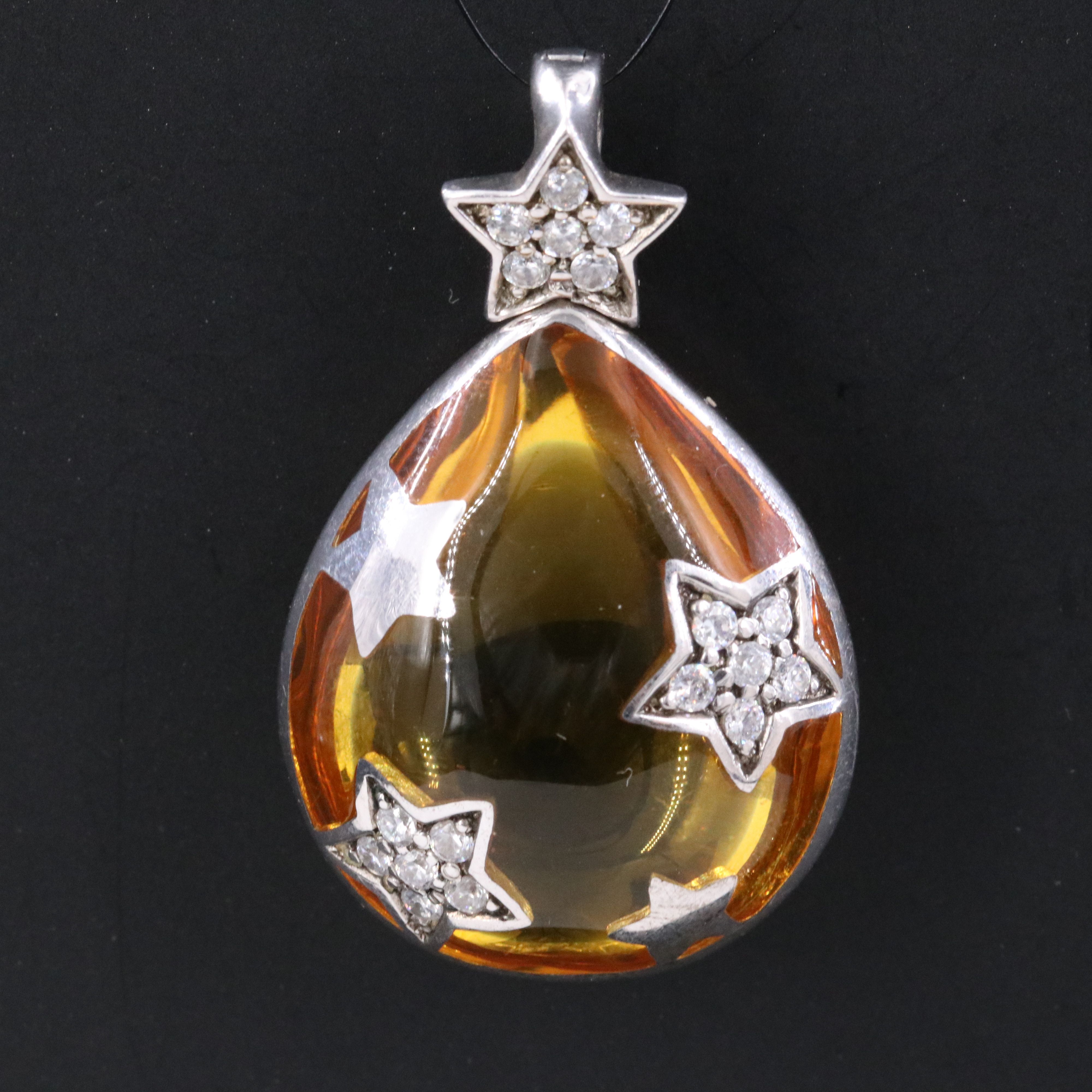 Sterling Glass and CZ Enhancer Pendant