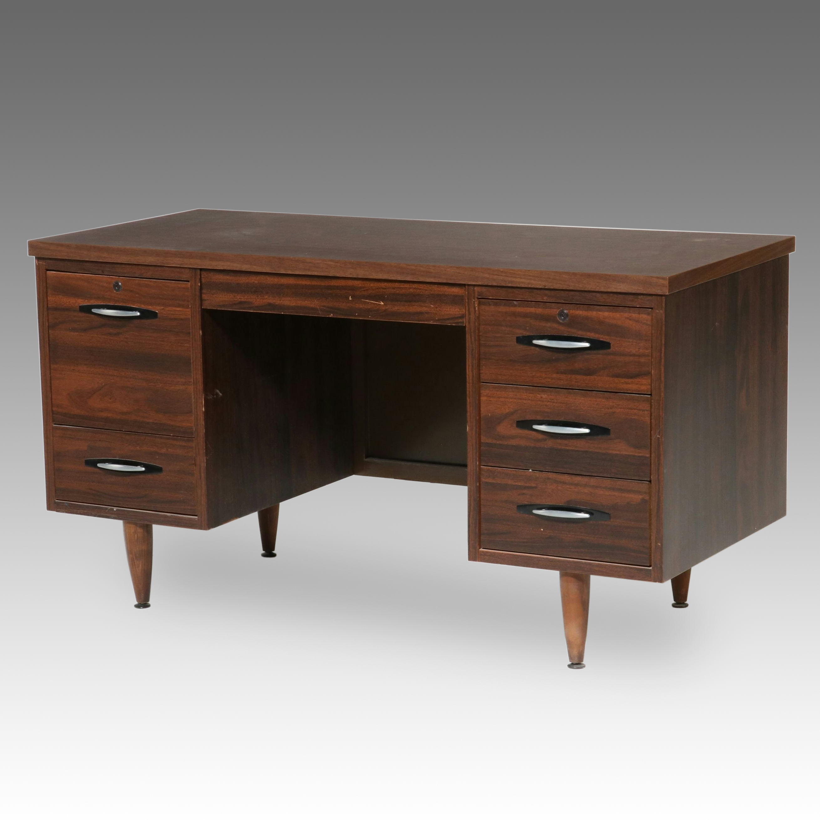 Mid Century Modern Walnut Kneehole Desk