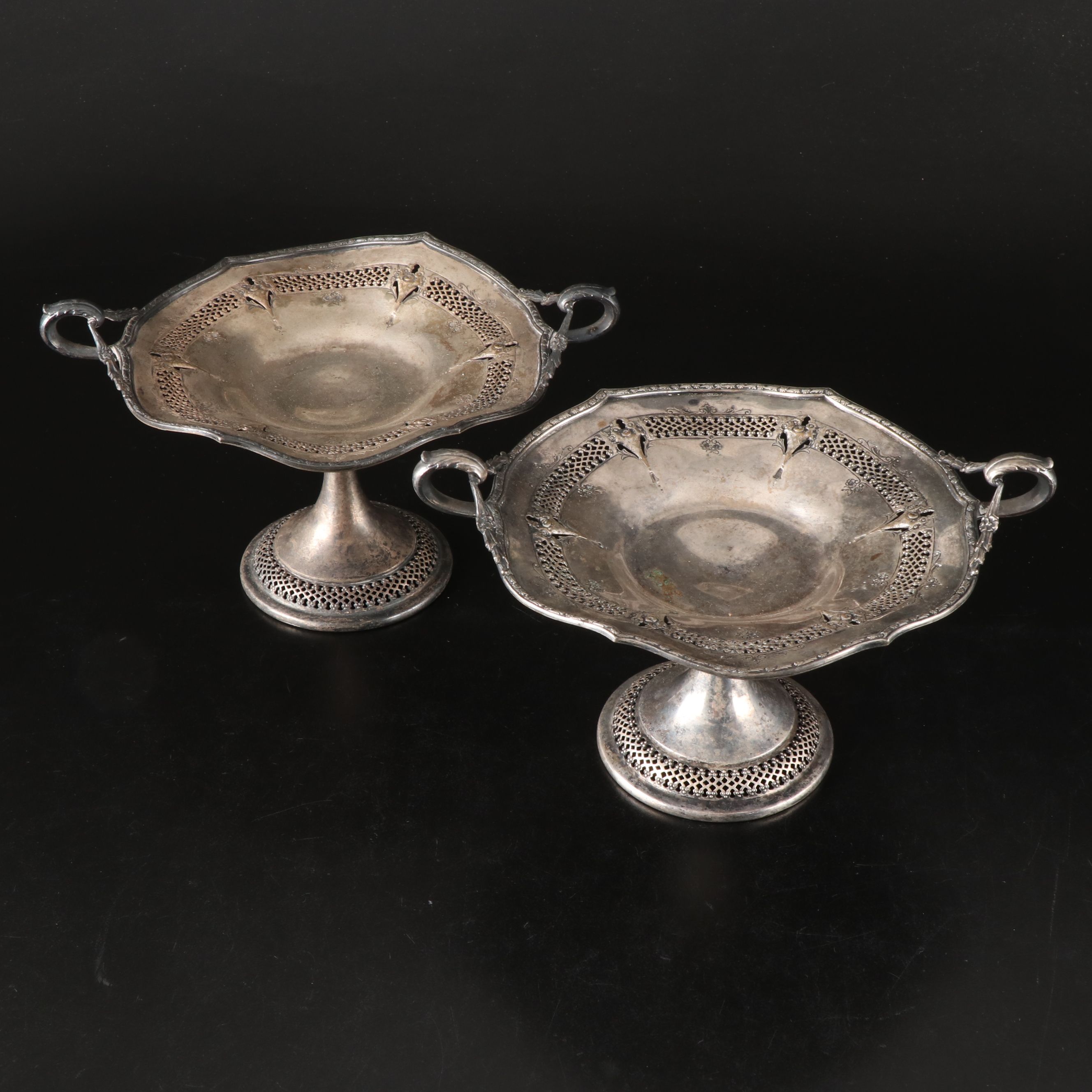 Derby's P. Co. Silver Plate Handled Compote Pair