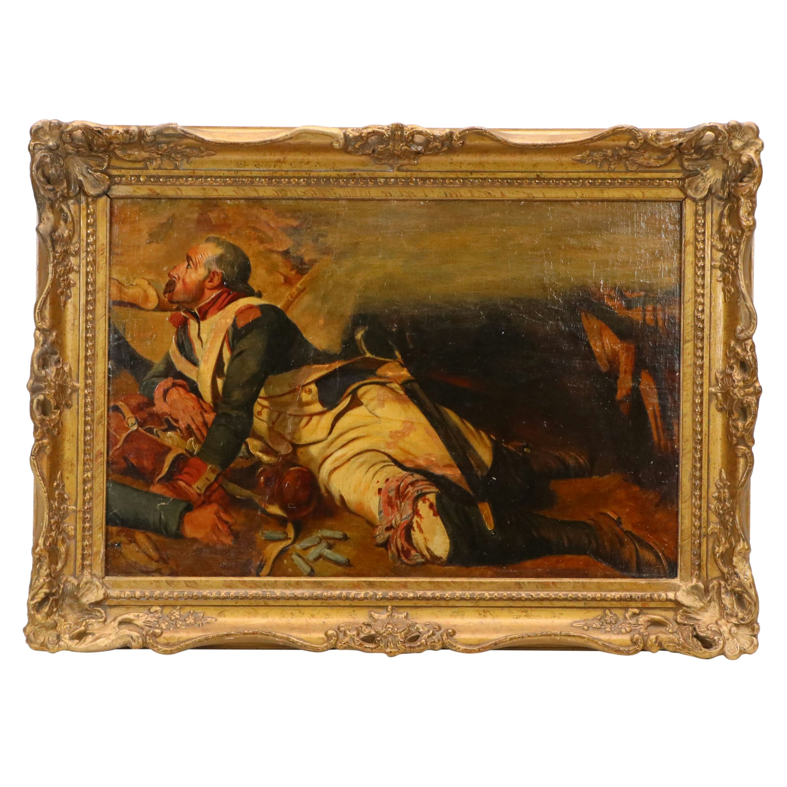 Oil Painting of Wounded Soldier, 19th Century