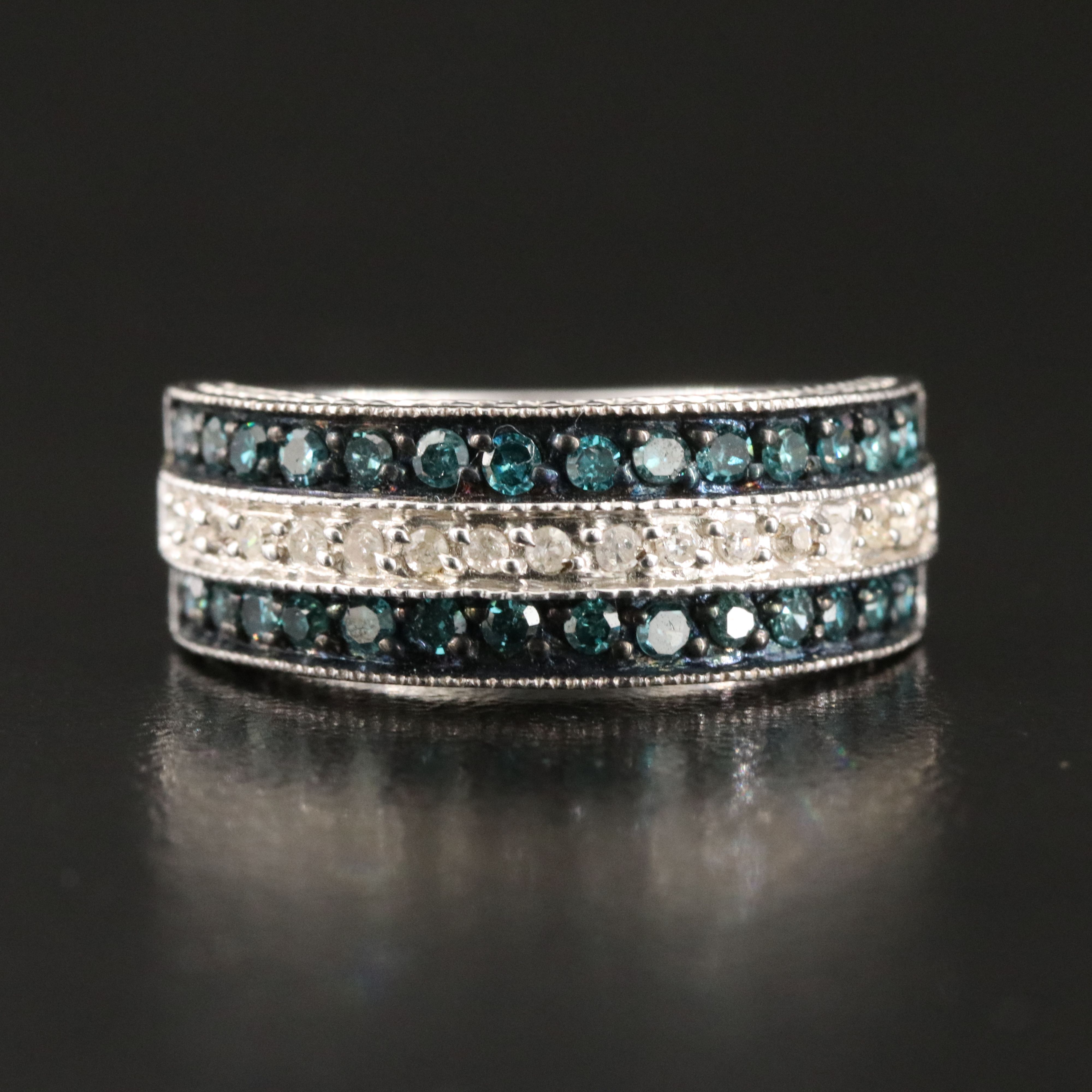 Sterling Diamond Ring with Fancy Diamonds