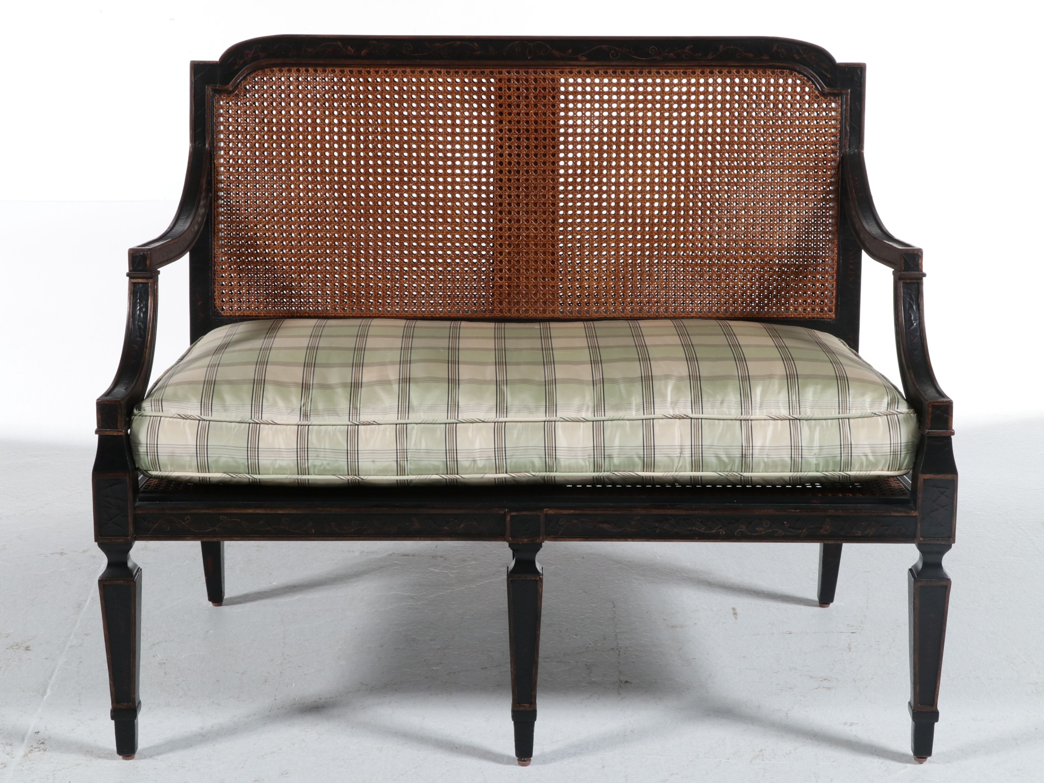 Milling Road for Baker Furniture Regency Style Caned Wood Settee