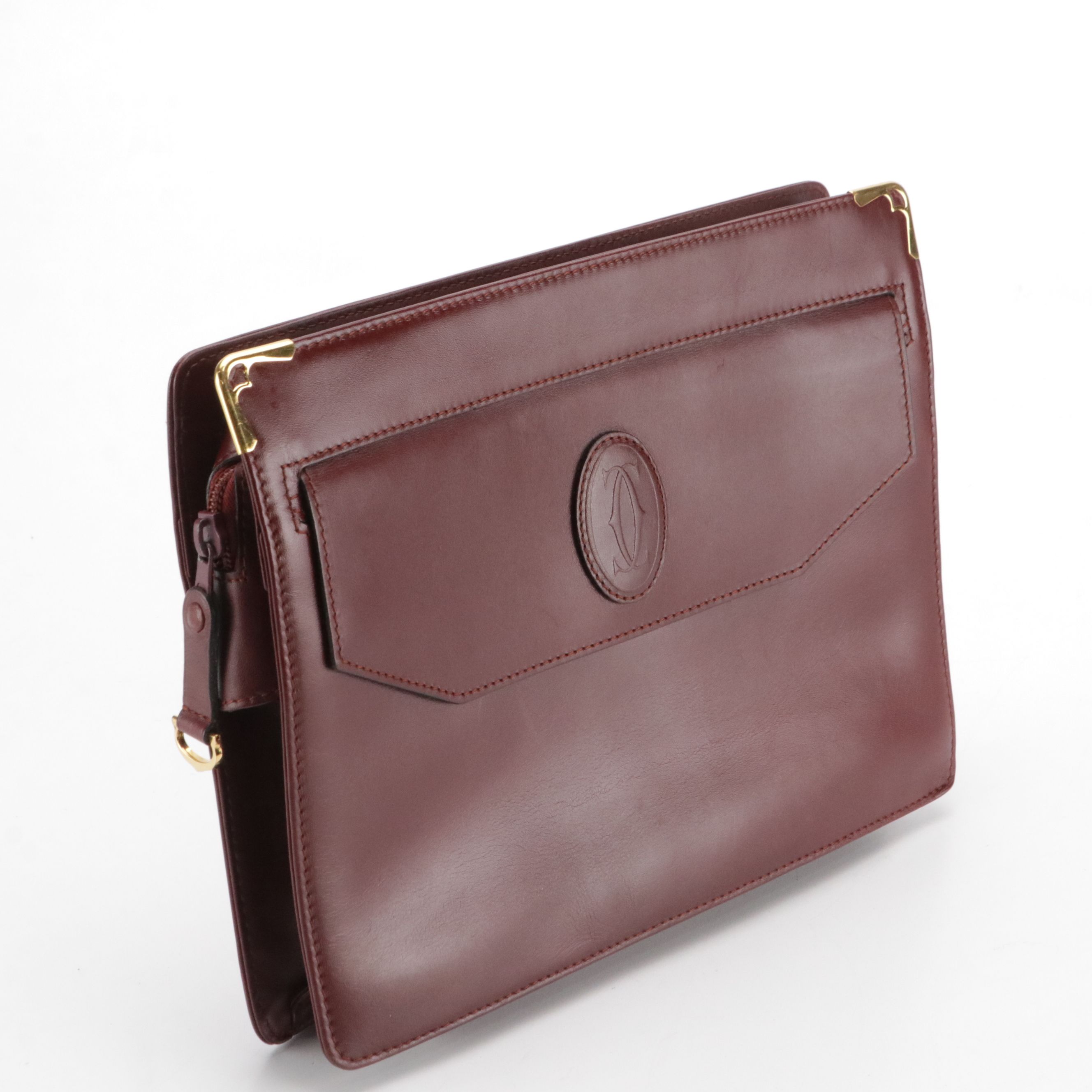Cartier Must de Cartier Front Pocket Clutch Purse in Burgundy Leather