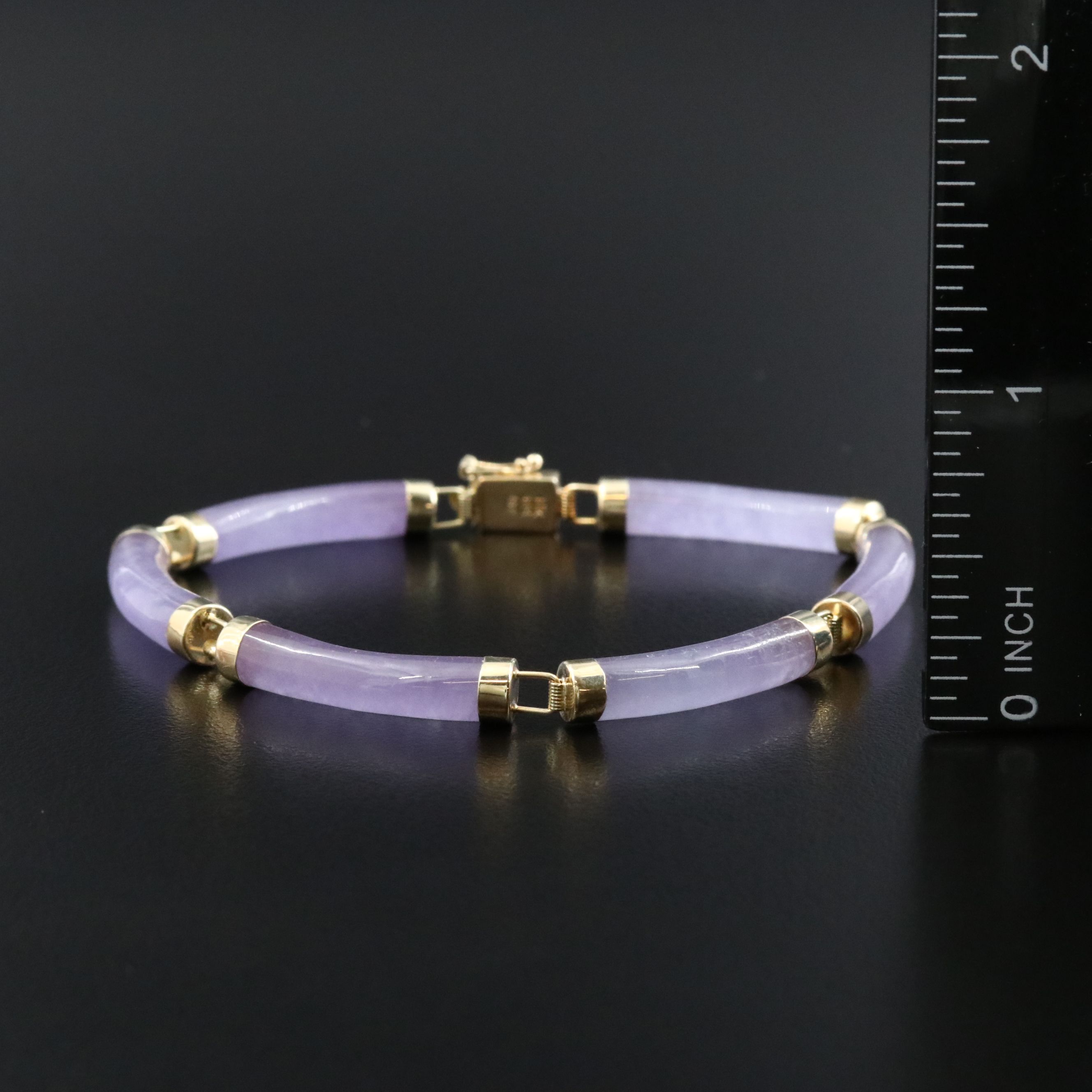 14K Tanzanite Necklace and Jadeite Hoop Earrings and Longevity Clasp Bracelet