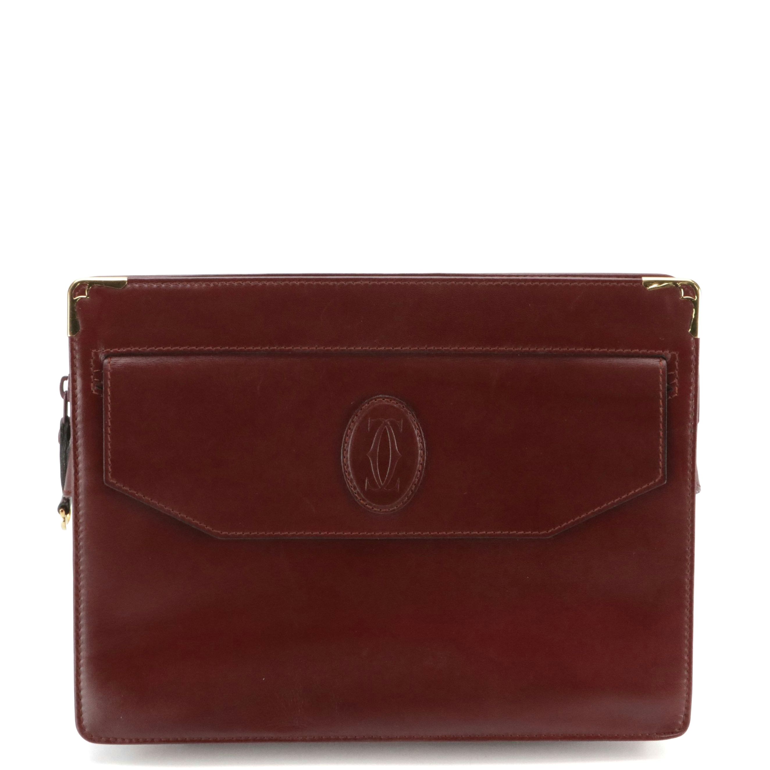 Cartier Must de Cartier Front Pocket Clutch Purse in Burgundy Leather
