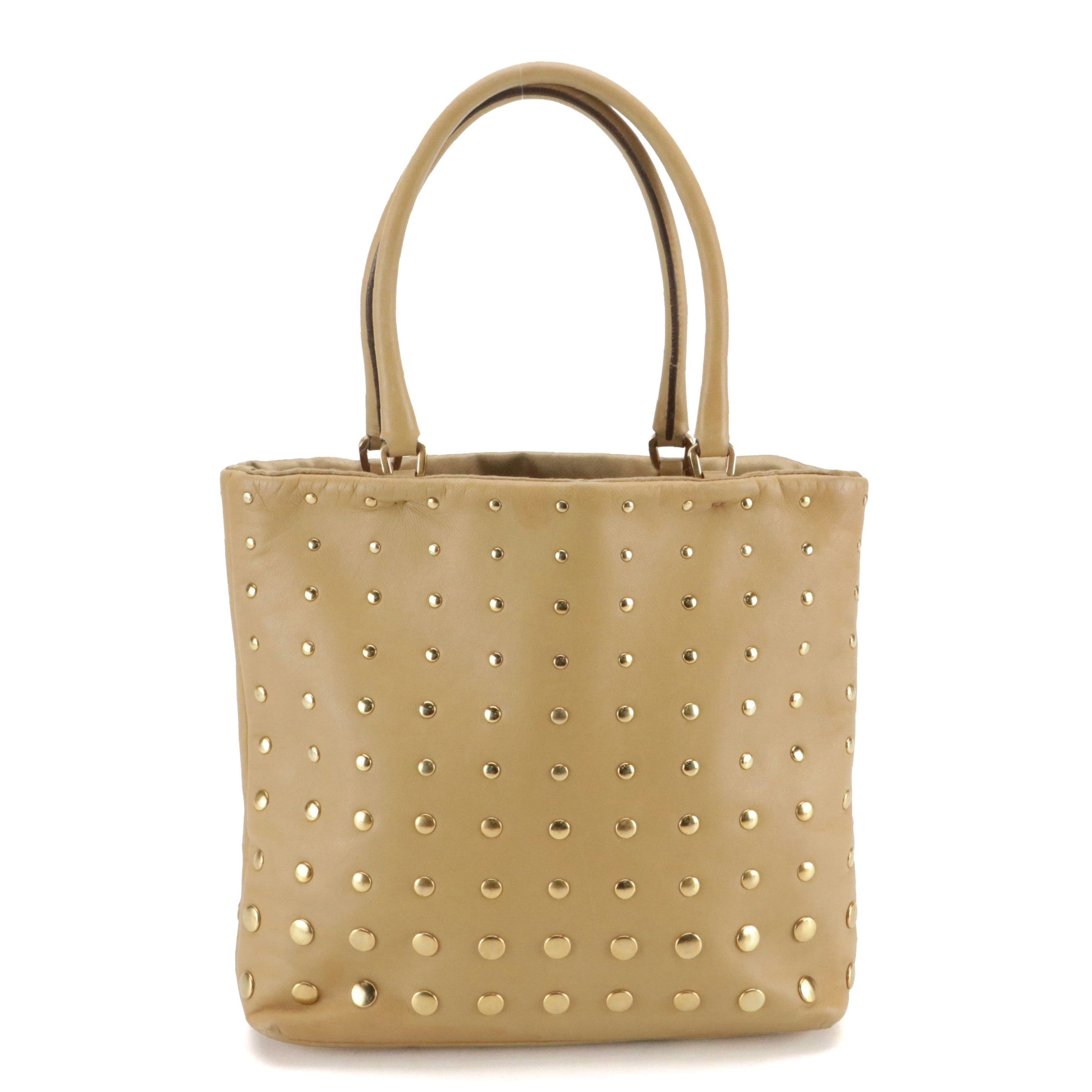 Prada Mini Tote Bag in Studded Beige Nappa Leather