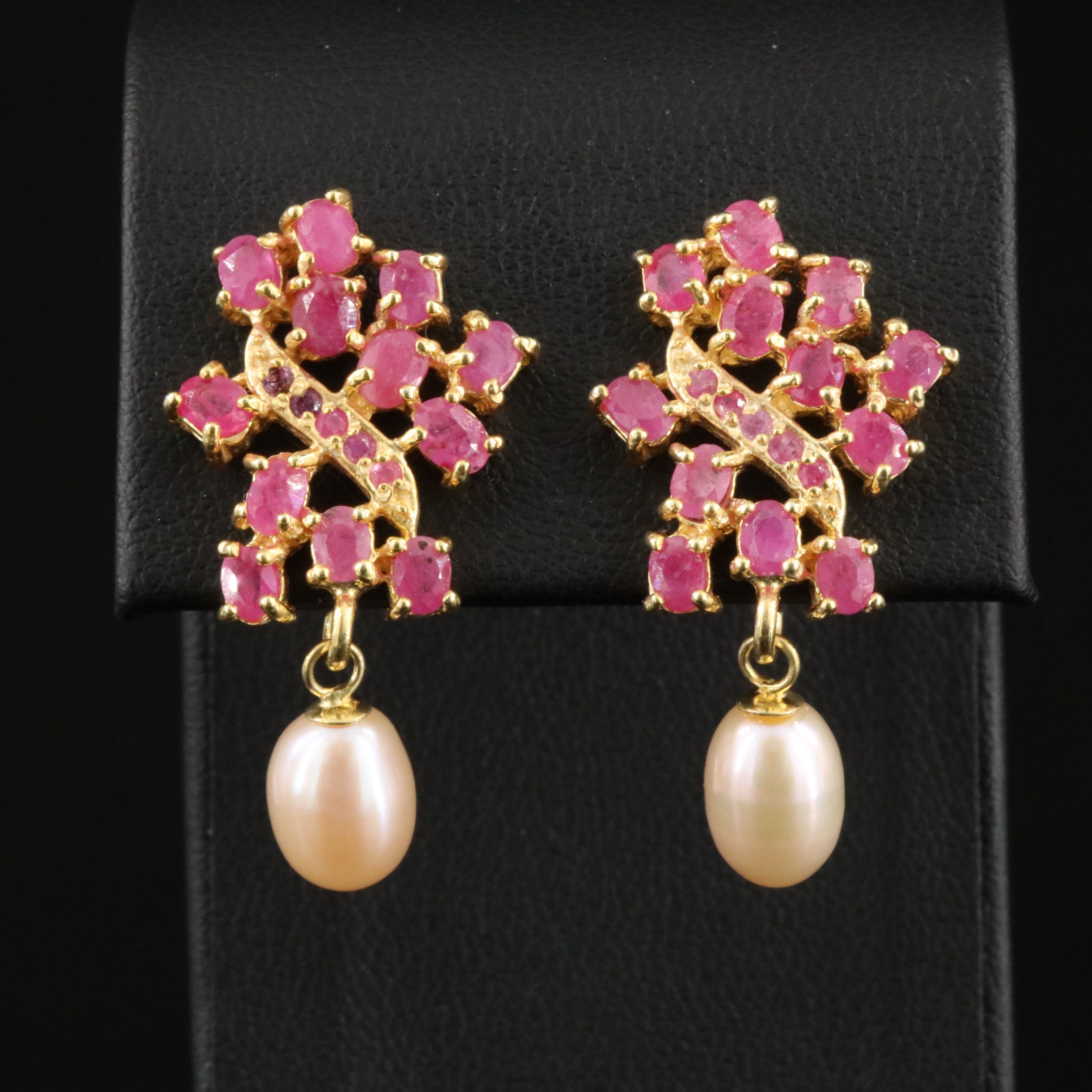 Sterling Ruby and Pearl Drop Earrings
