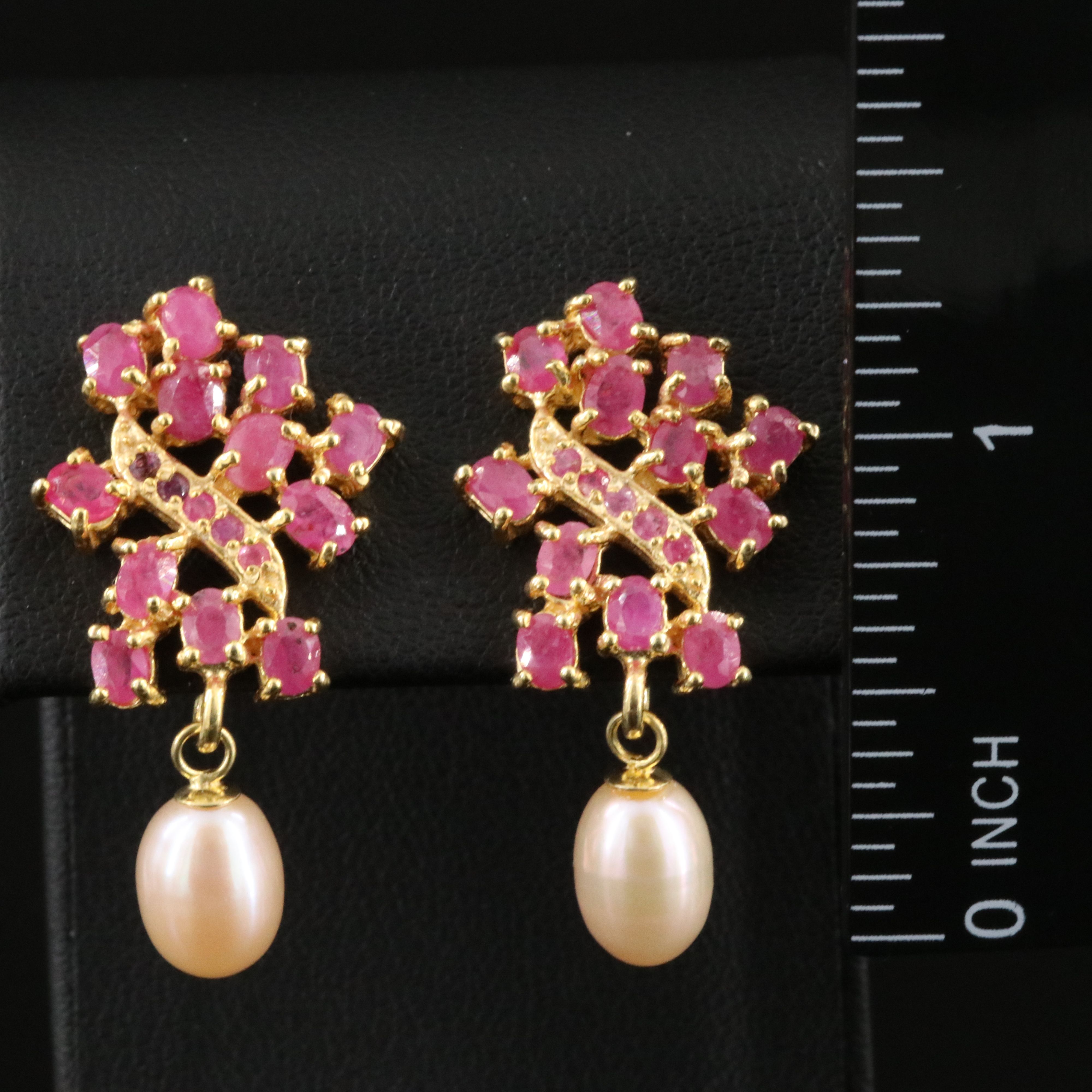 Sterling Ruby and Pearl Drop Earrings