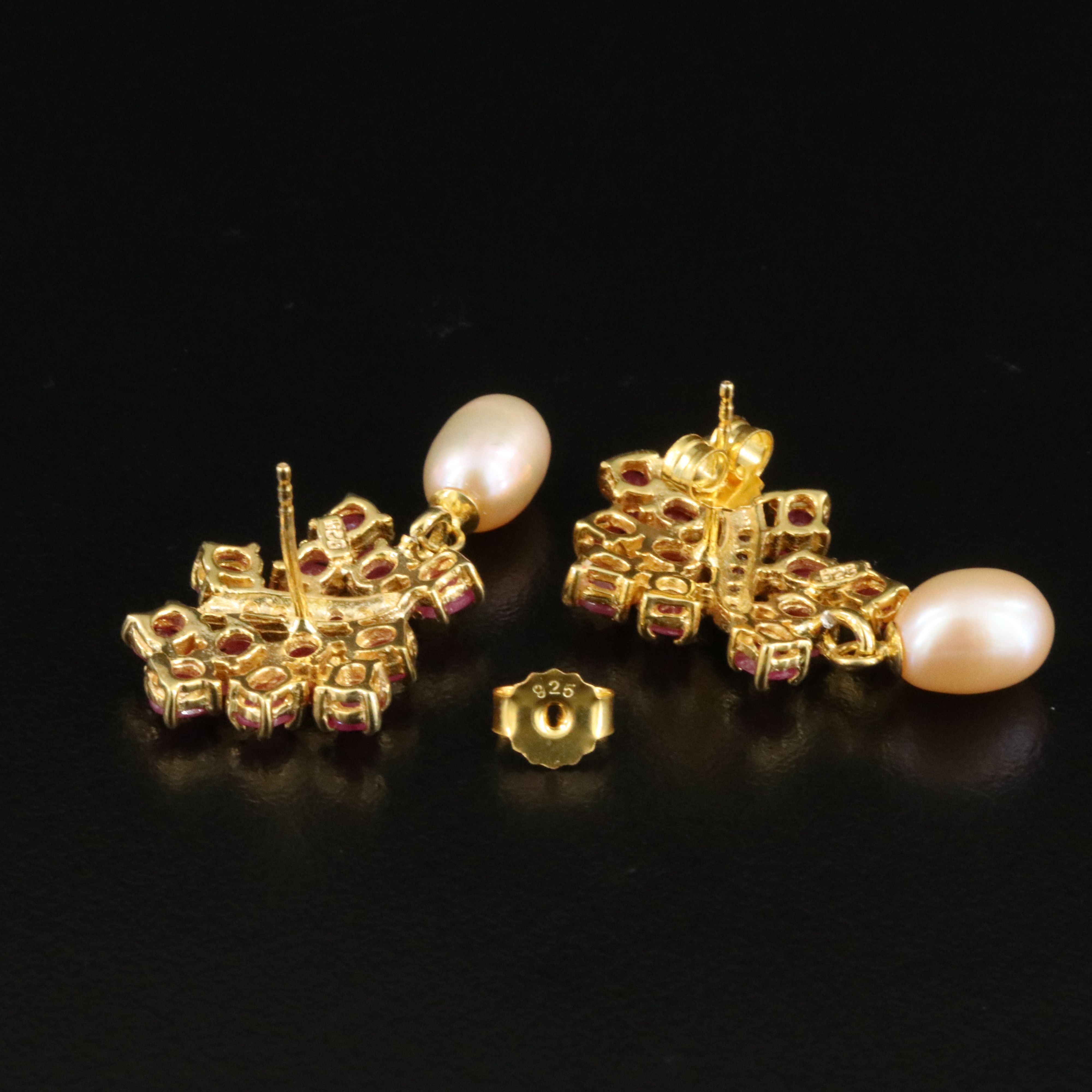 Sterling Ruby and Pearl Drop Earrings