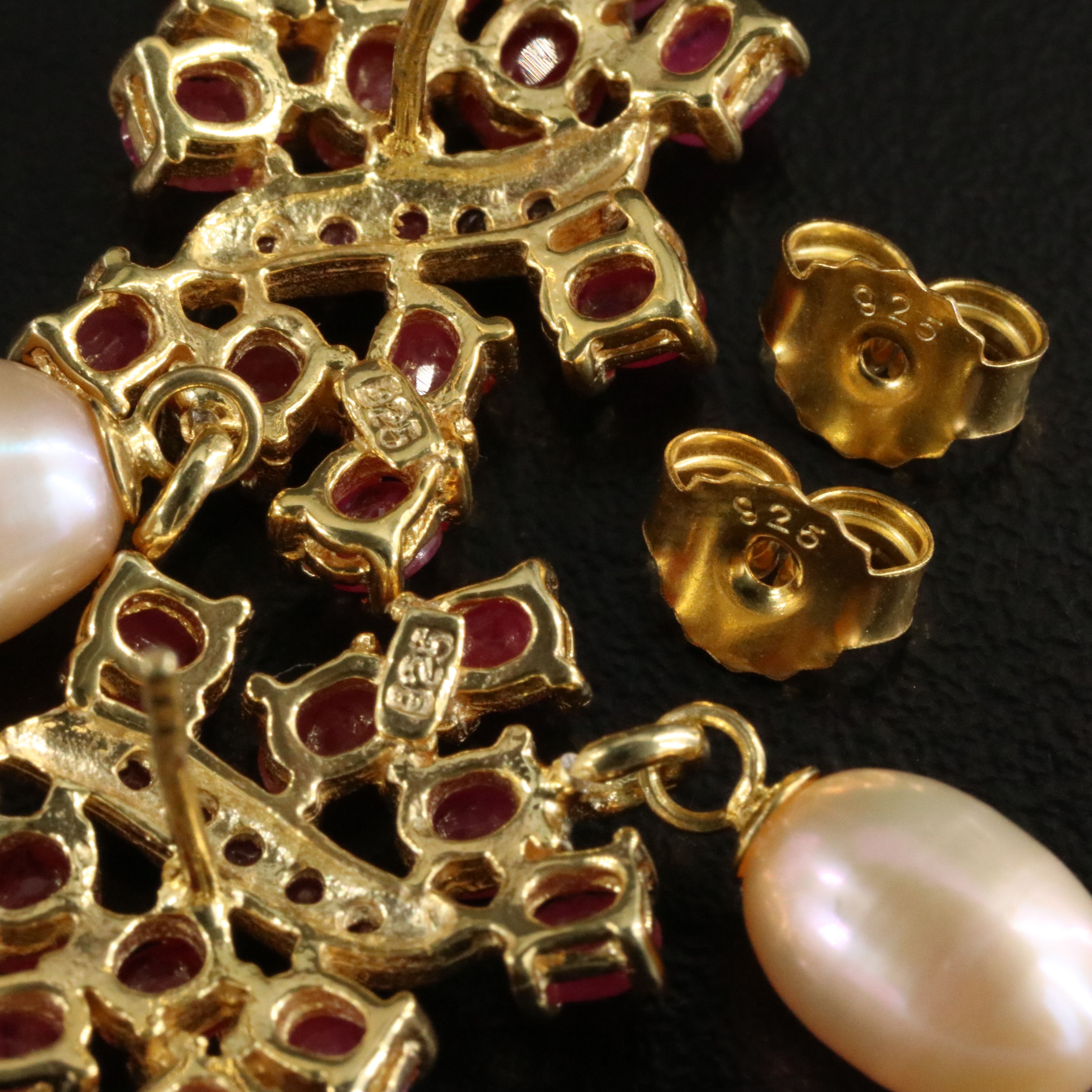 Sterling Ruby and Pearl Drop Earrings