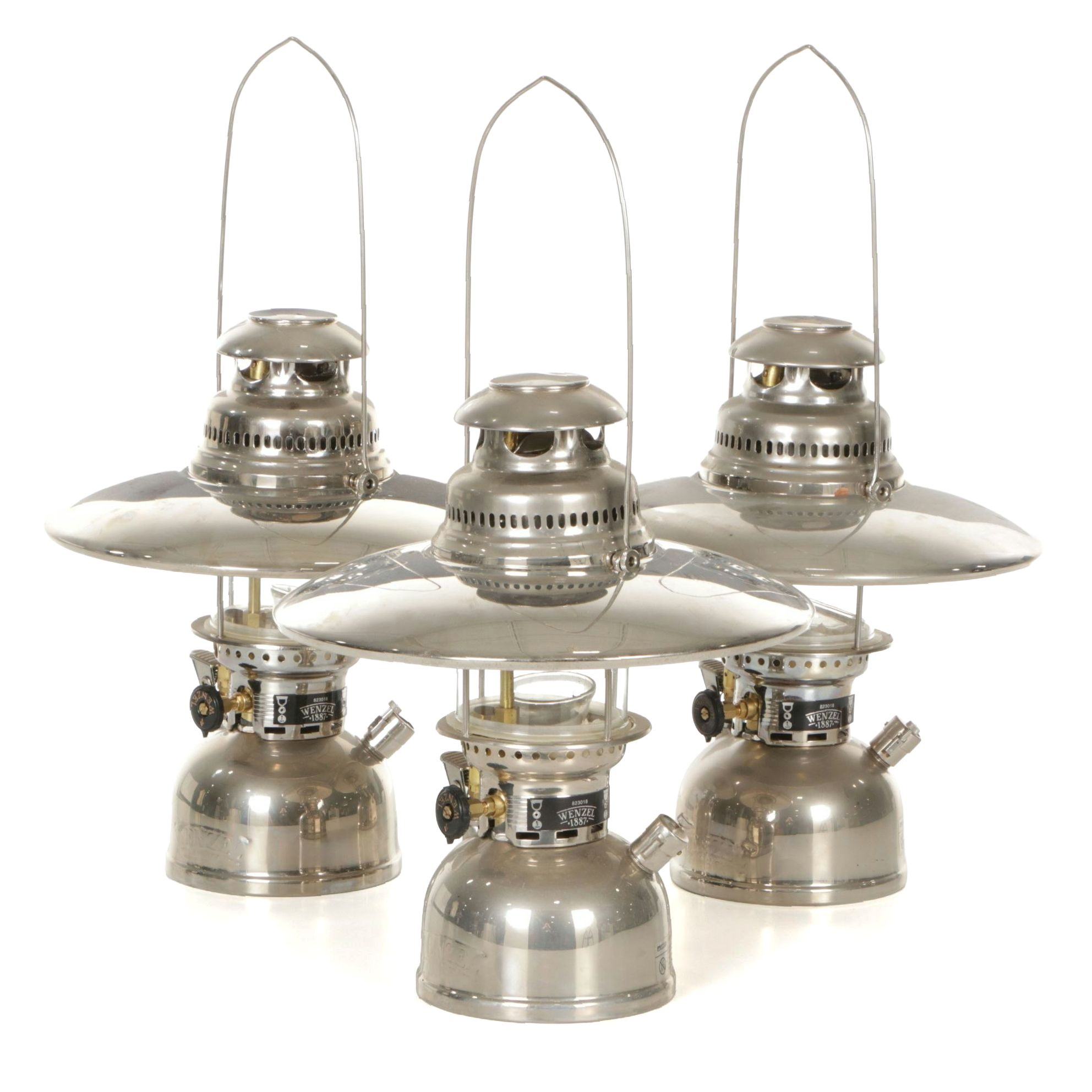 Three Wenzel Nickel Plated Kerosene Lanterns