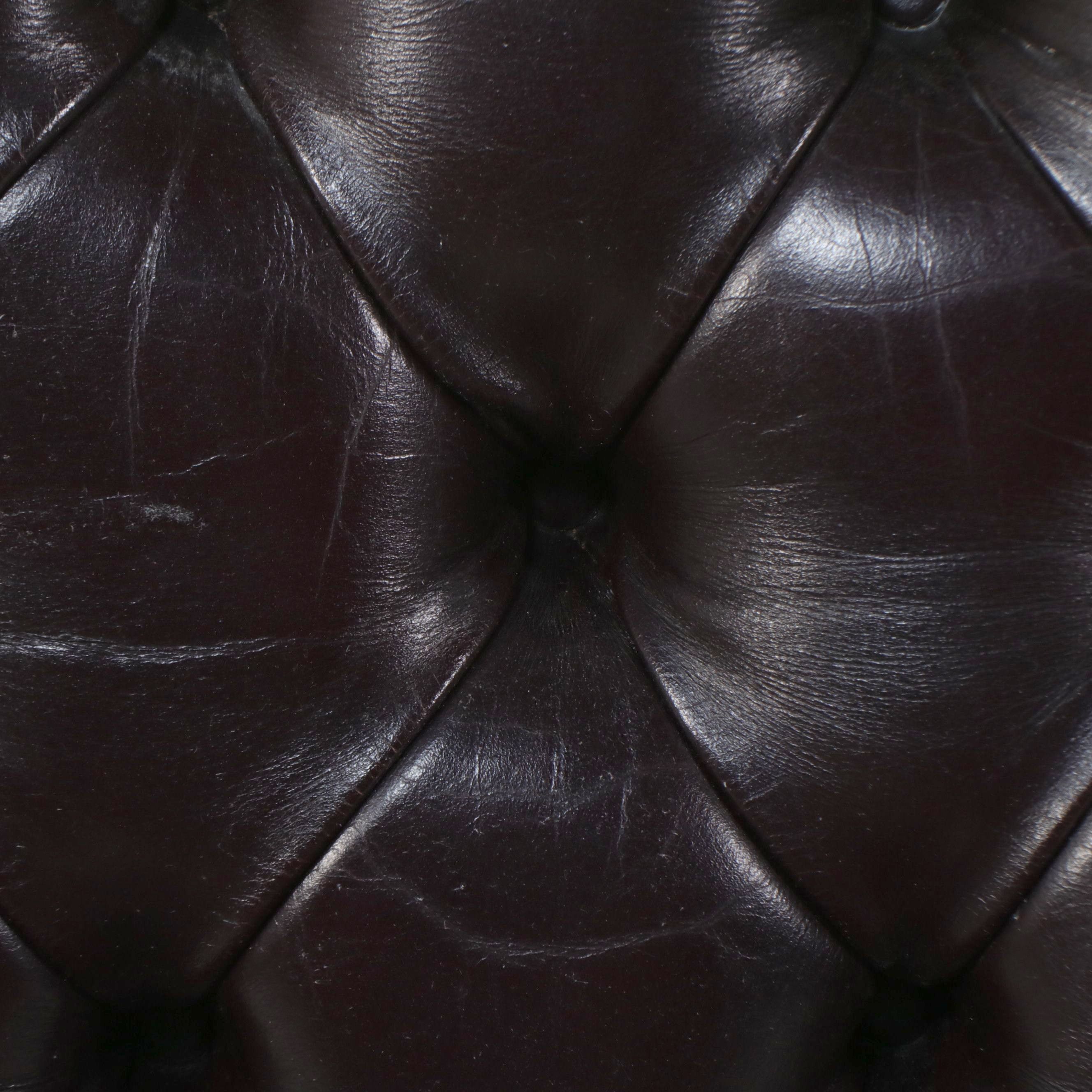 Georgian Style Tufted Leather Library Chair with Lion Mask Carvings