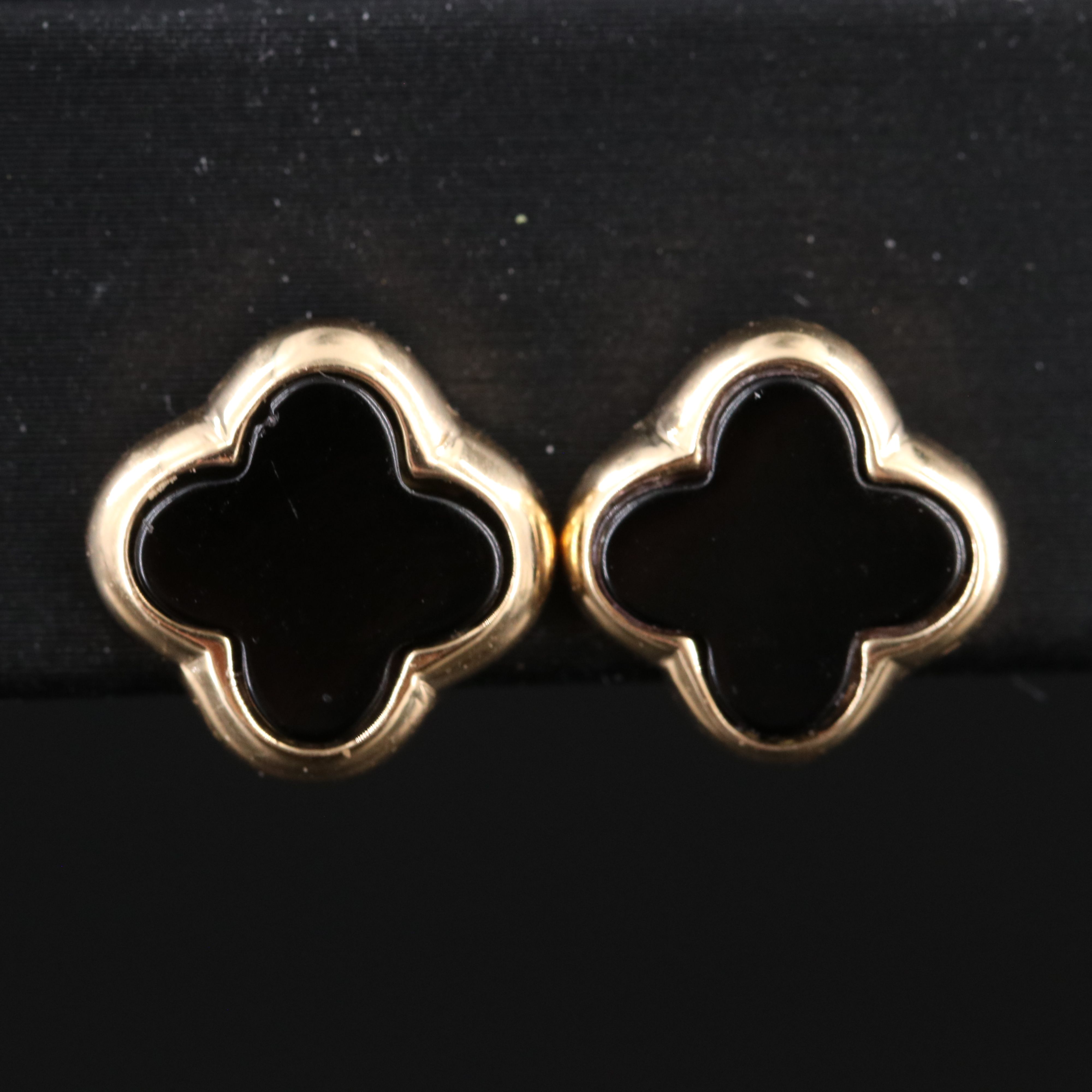 18K Black Onyx Quatrefoil Earrings