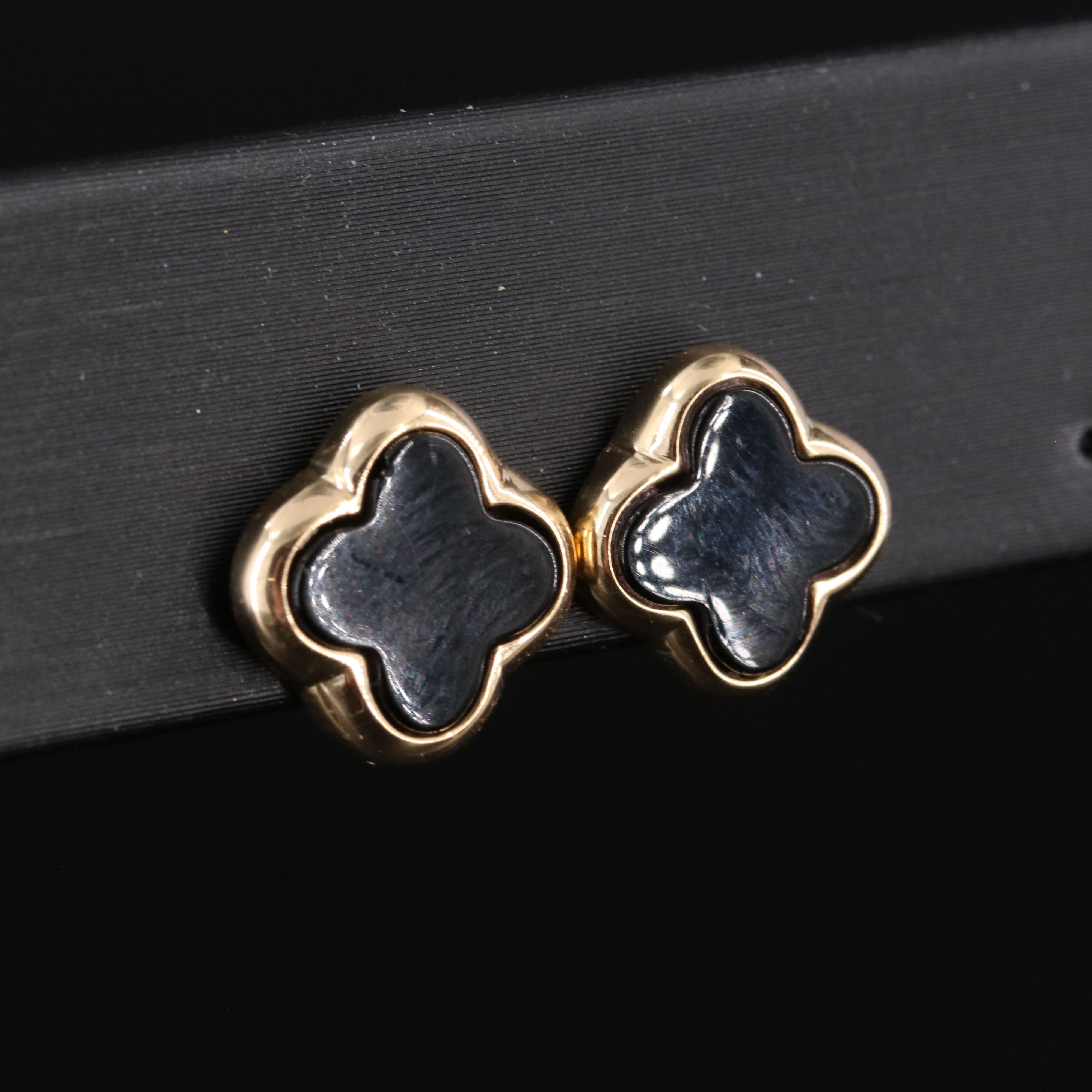 18K Black Onyx Quatrefoil Earrings