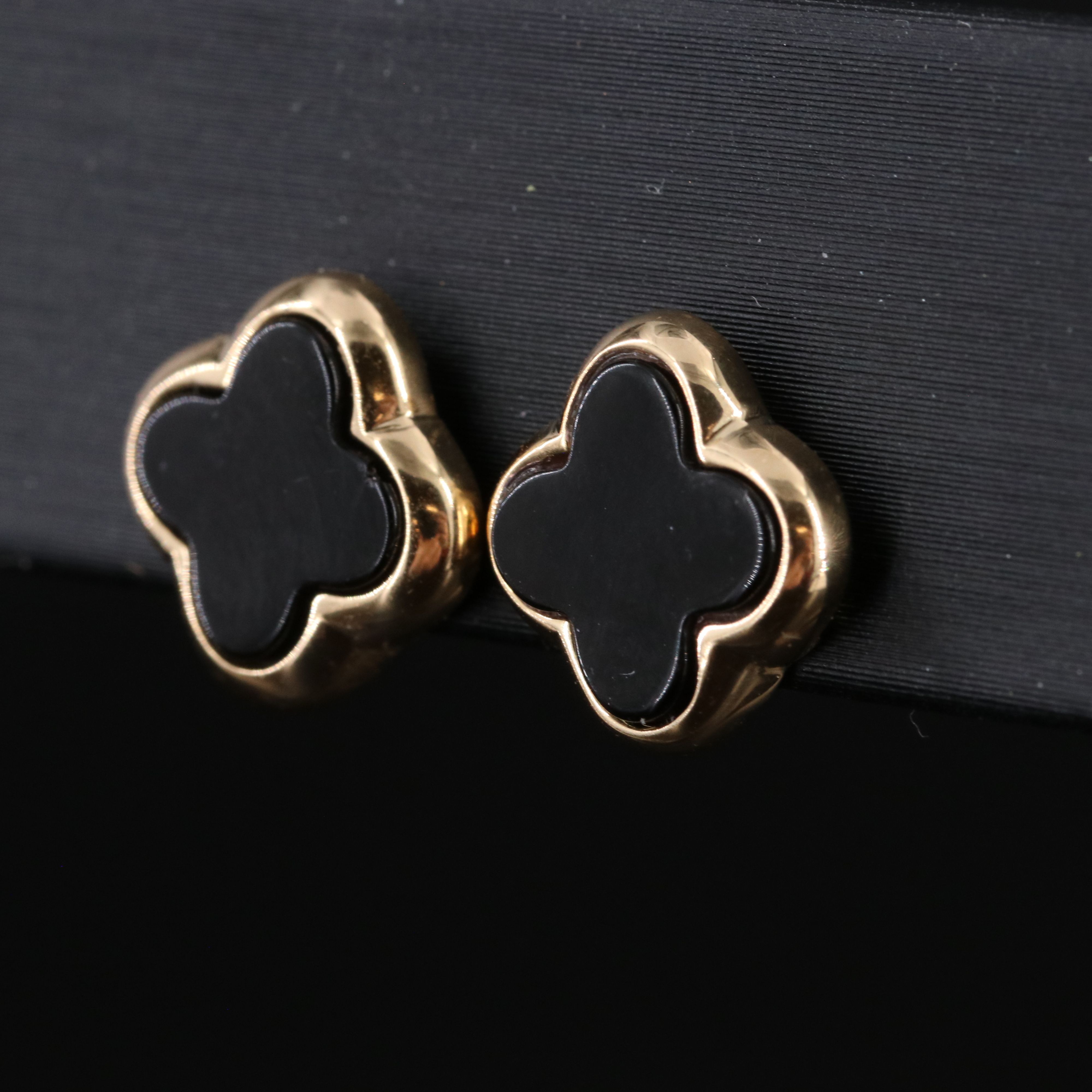 18K Black Onyx Quatrefoil Earrings