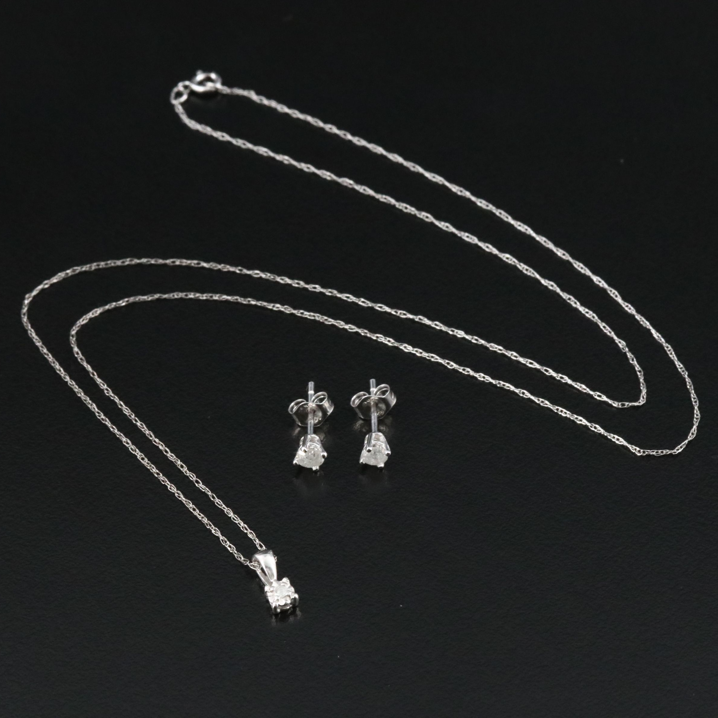 10K 0.27 CTW Diamond Stud Earrings and Solitaire Pendant Necklace