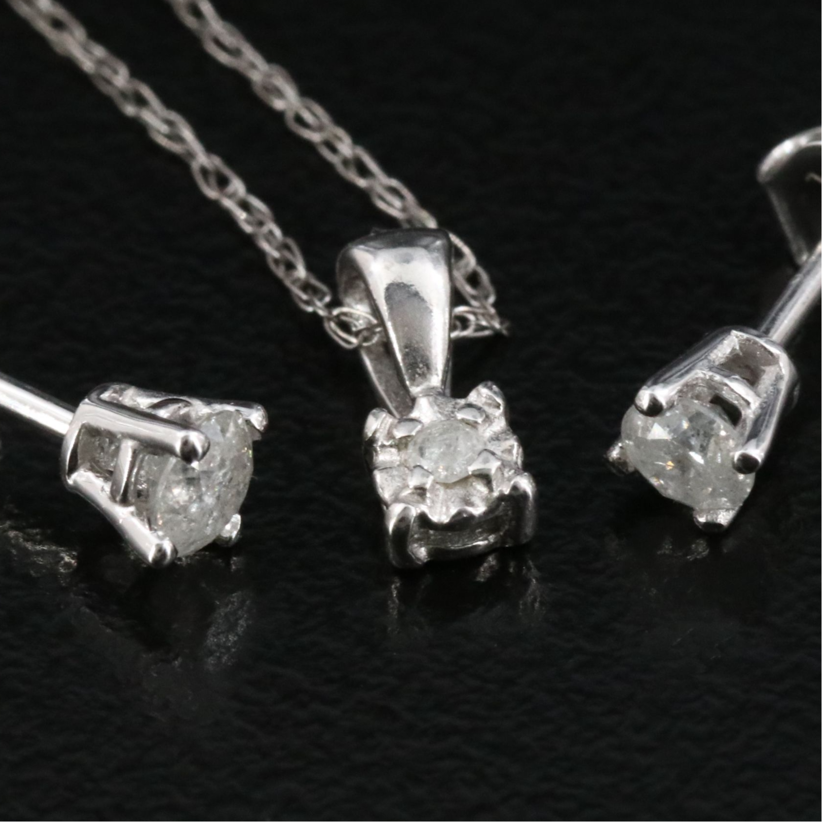 10K 0.27 CTW Diamond Stud Earrings and Solitaire Pendant Necklace