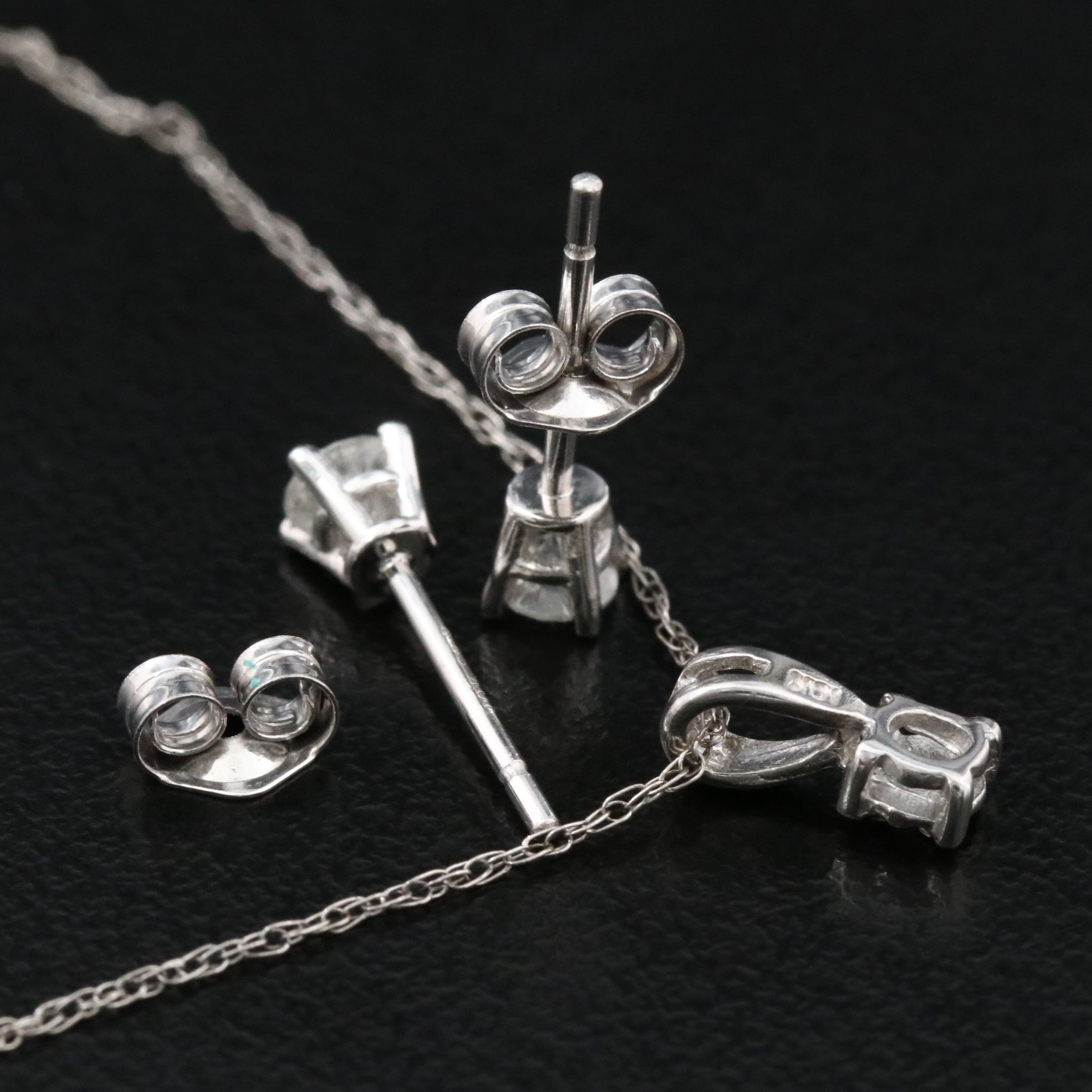 10K 0.27 CTW Diamond Stud Earrings and Solitaire Pendant Necklace